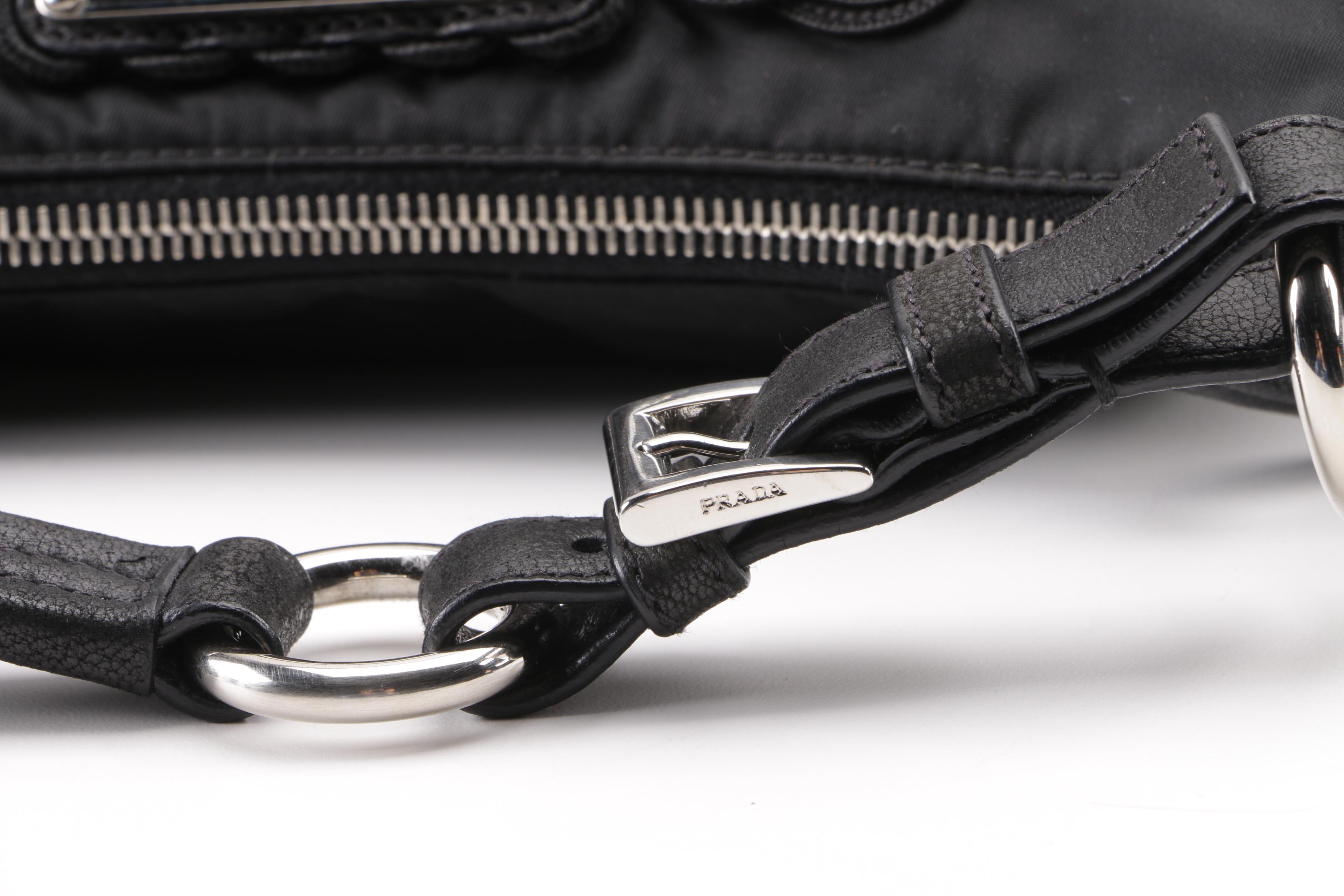 Prada Black Nylon Soutache Floral Handbag