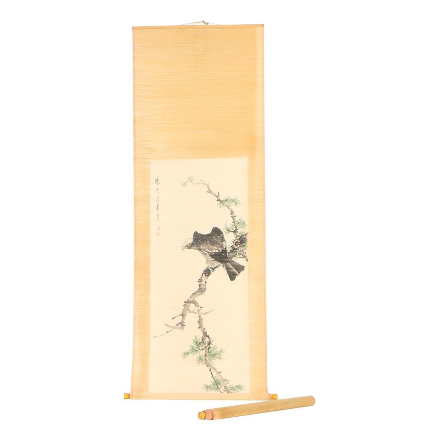 Chinese Ink and Gouache Wall Hanging Scrolls