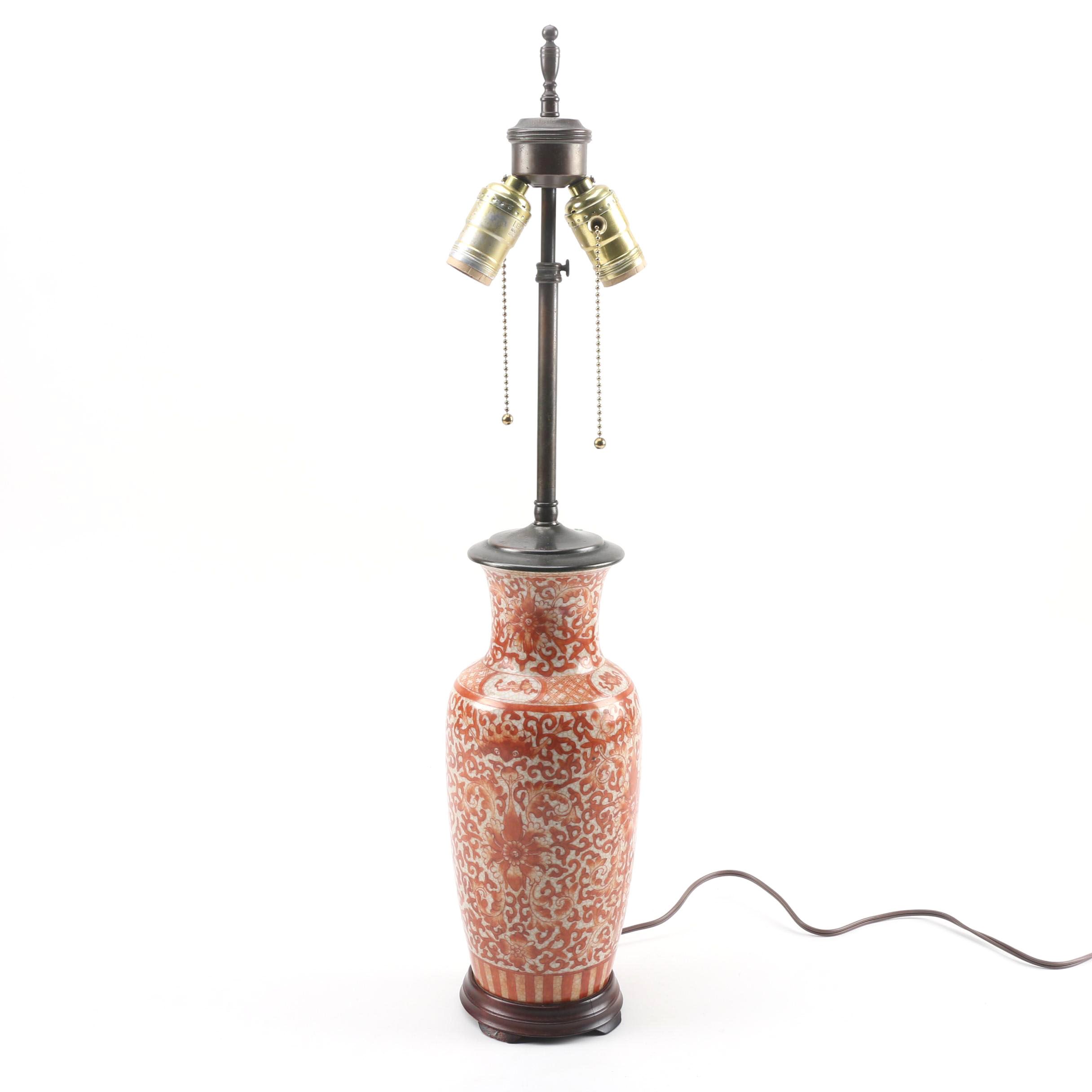 Chinoiserie Hand-Painted Porcelain Vase Form Table Lamp