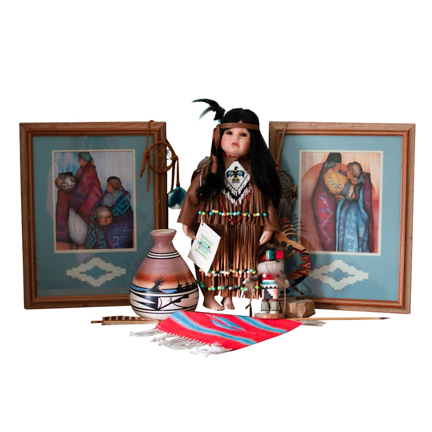 Native American and Native American Style Decor Including Signed Cedar Mesa Vase