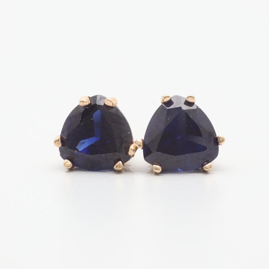 10K Yellow Gold Synthetic Sapphire Stud Earrings