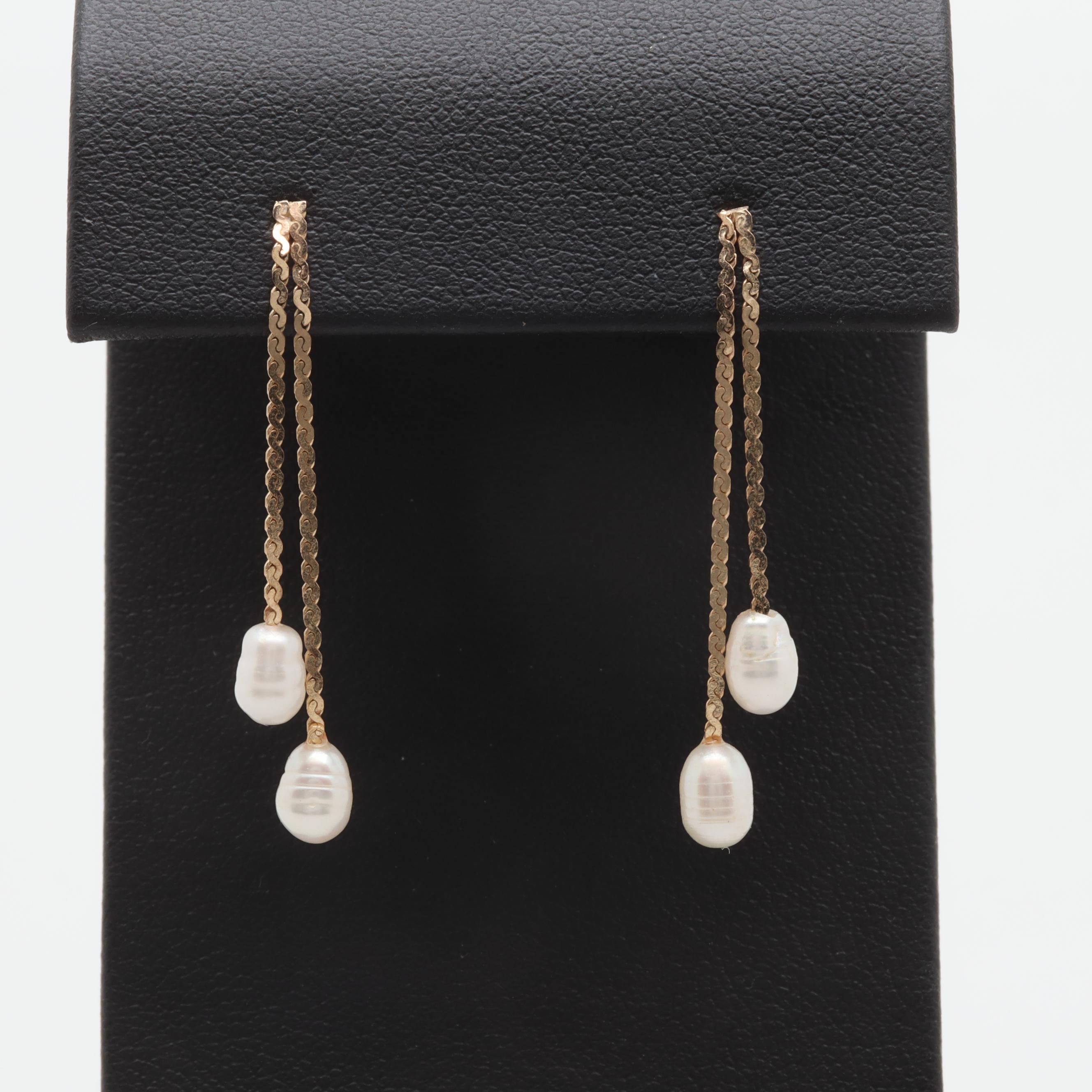 14K Yellow Gold Cultured Pearl Dangle Earrings