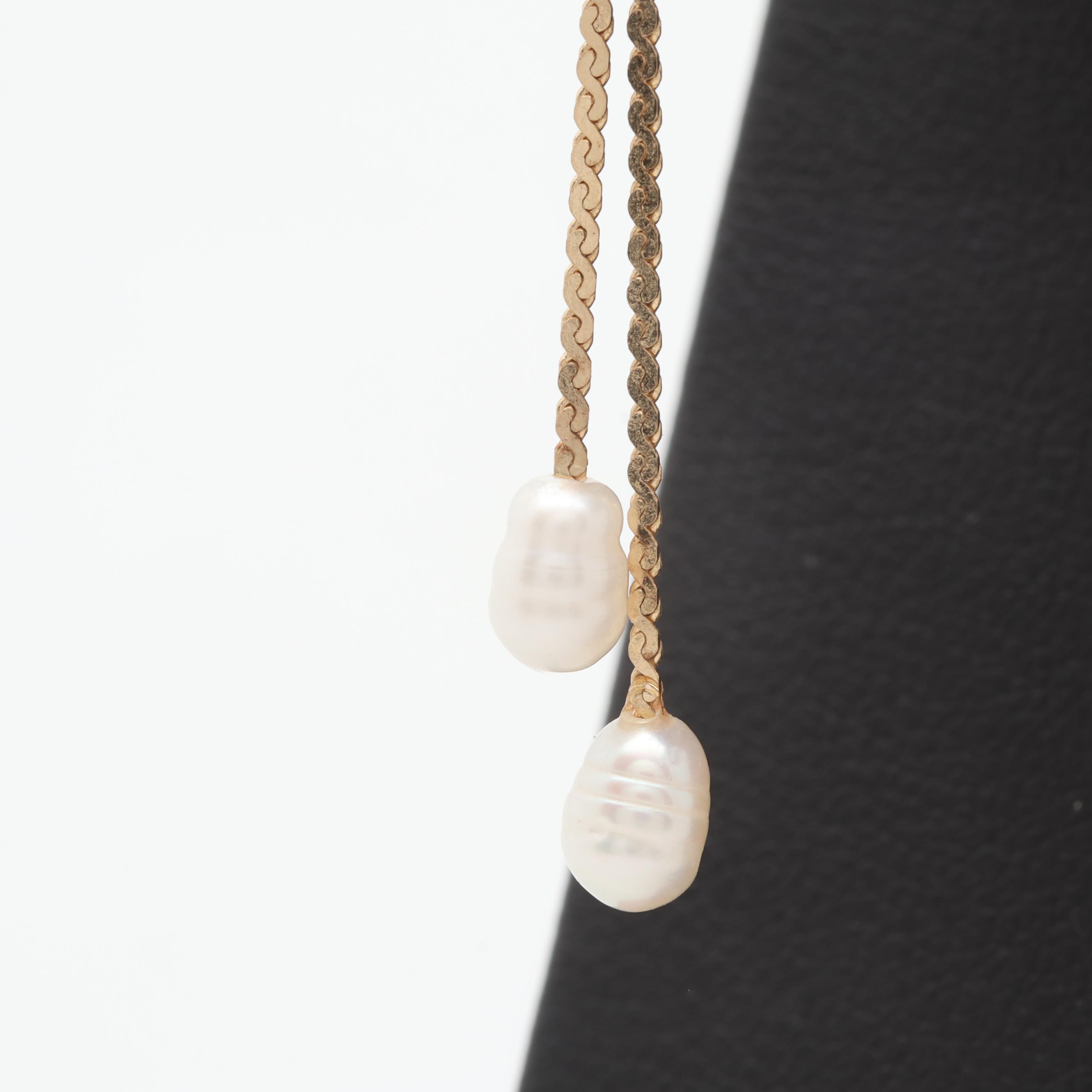 14K Yellow Gold Cultured Pearl Dangle Earrings