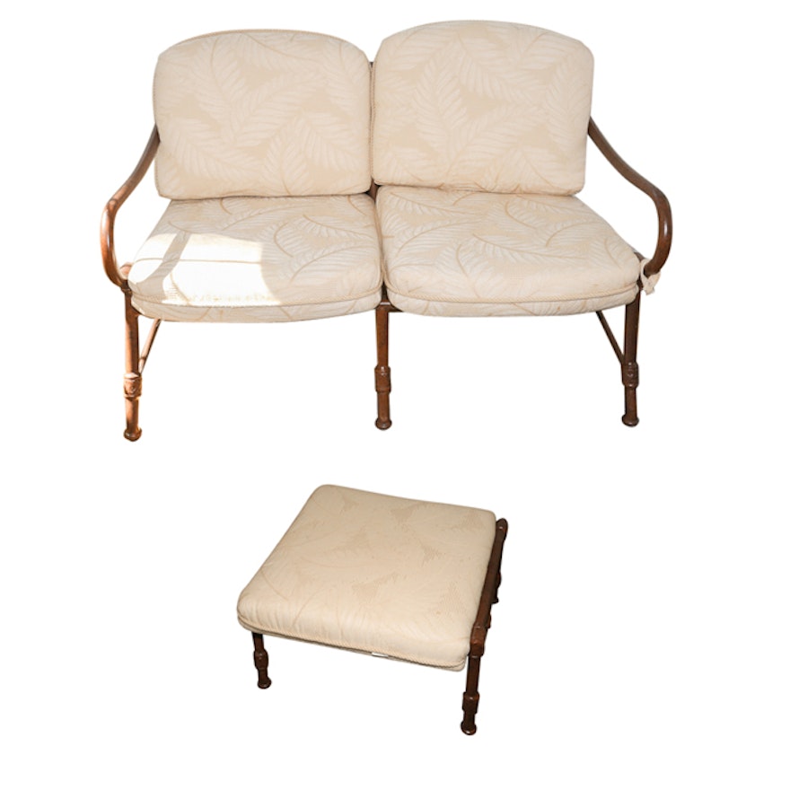 Outdoor Upholstered and Metal Frame Loveseat and Ottoman