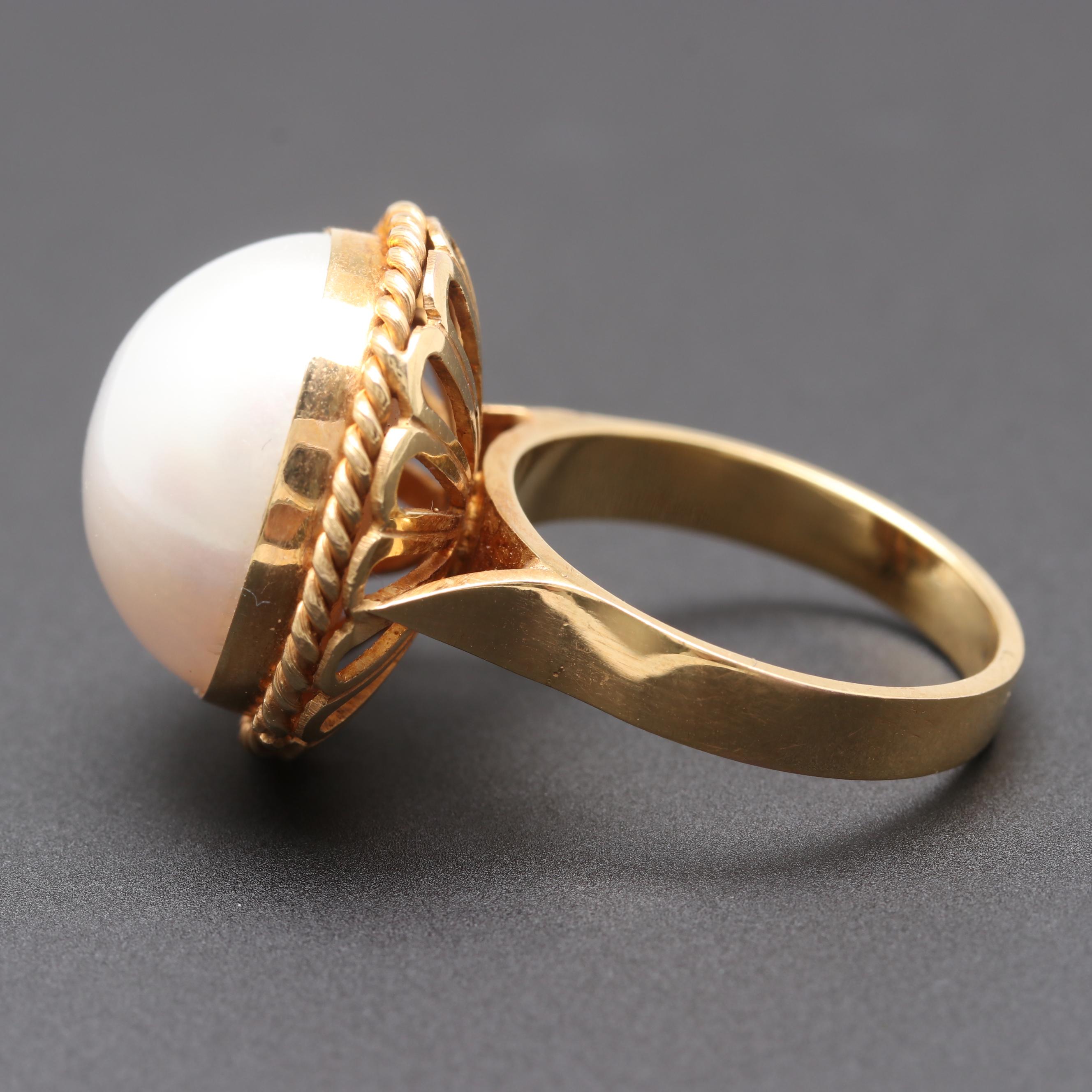 14K Yellow Gold Cultured Pearl Ring