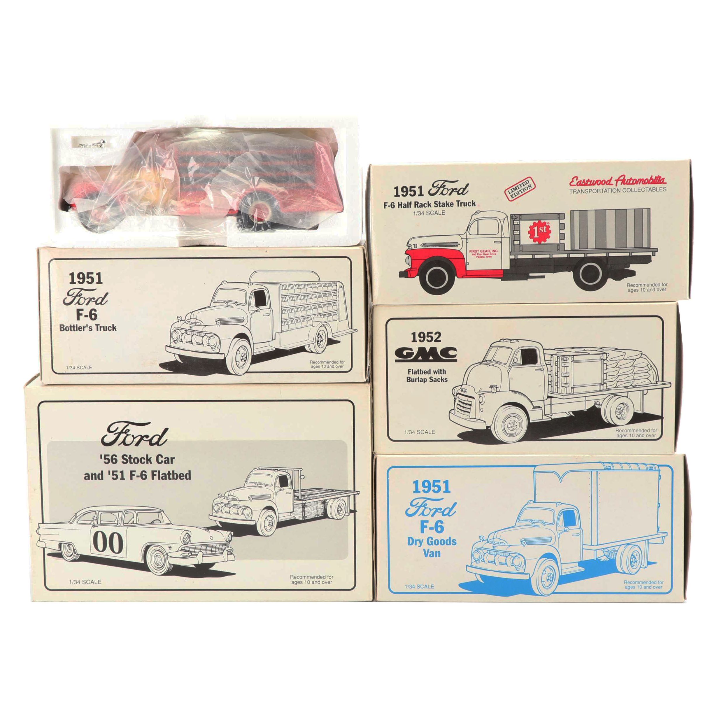 First Gear Die-Cast Metal Replica Ford and GMC Cars and Trucks, C. 1990s