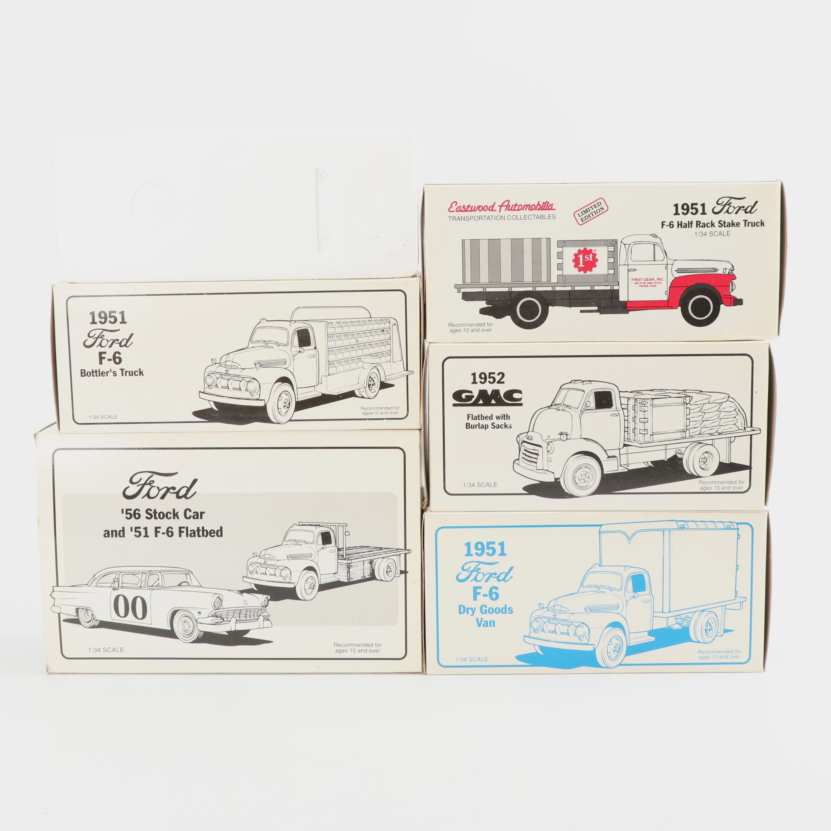 First Gear Die-Cast Metal Replica Ford and GMC Cars and Trucks, C. 1990s