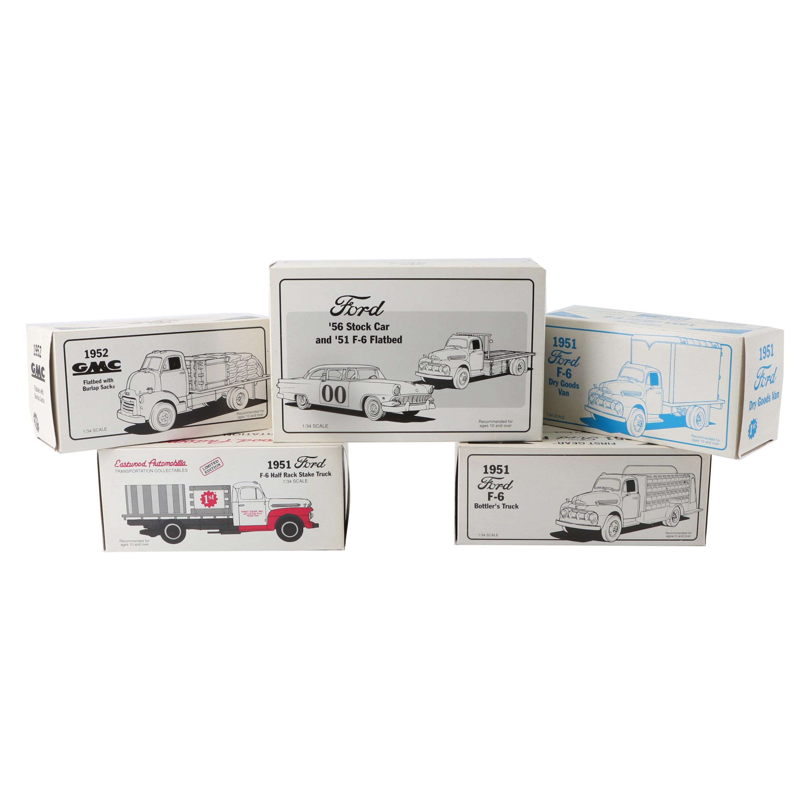 First Gear Die-Cast Metal Replica Ford and GMC Cars and Trucks, C. 1990s