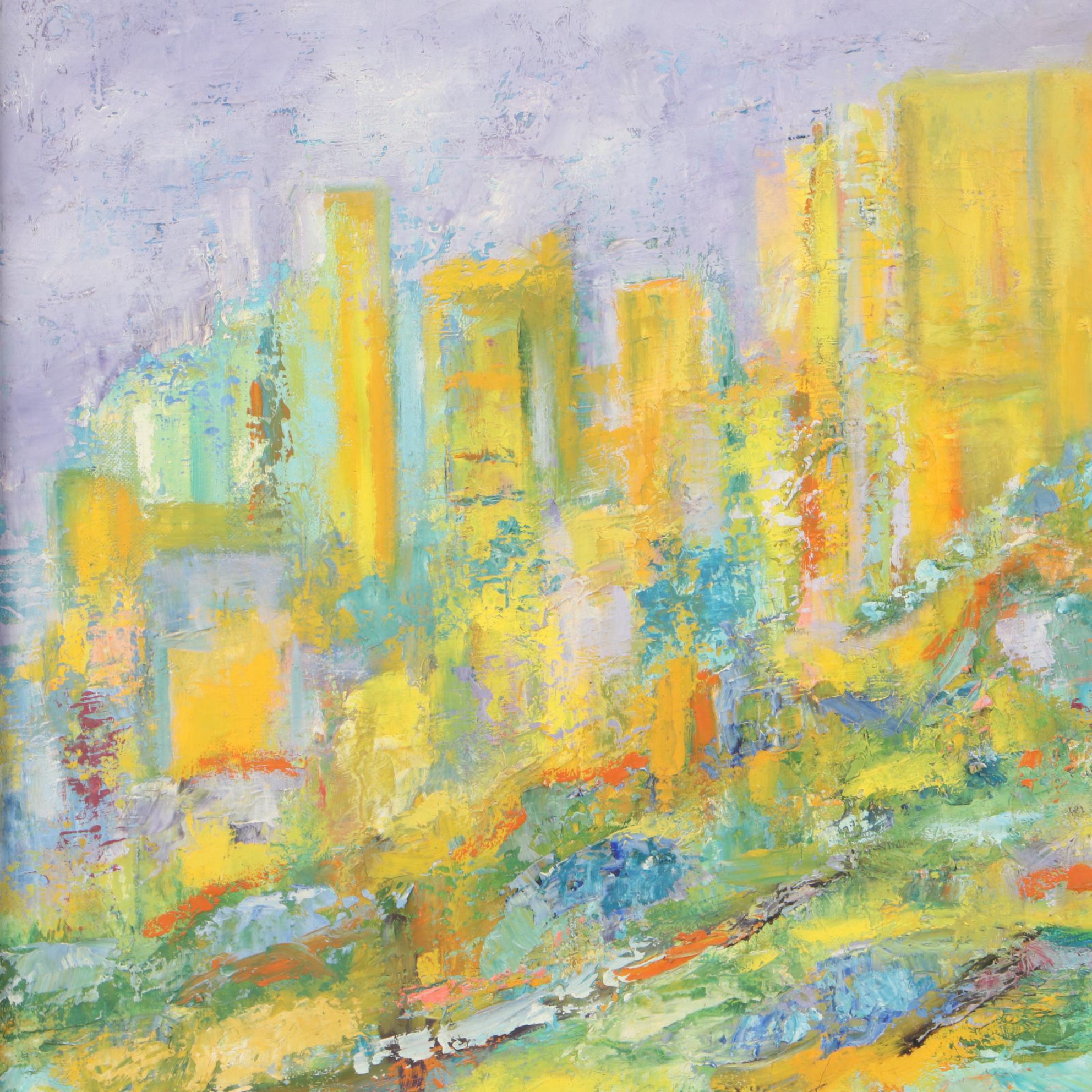 Margaret Schwartz Vintage Cityscape Oil Painting