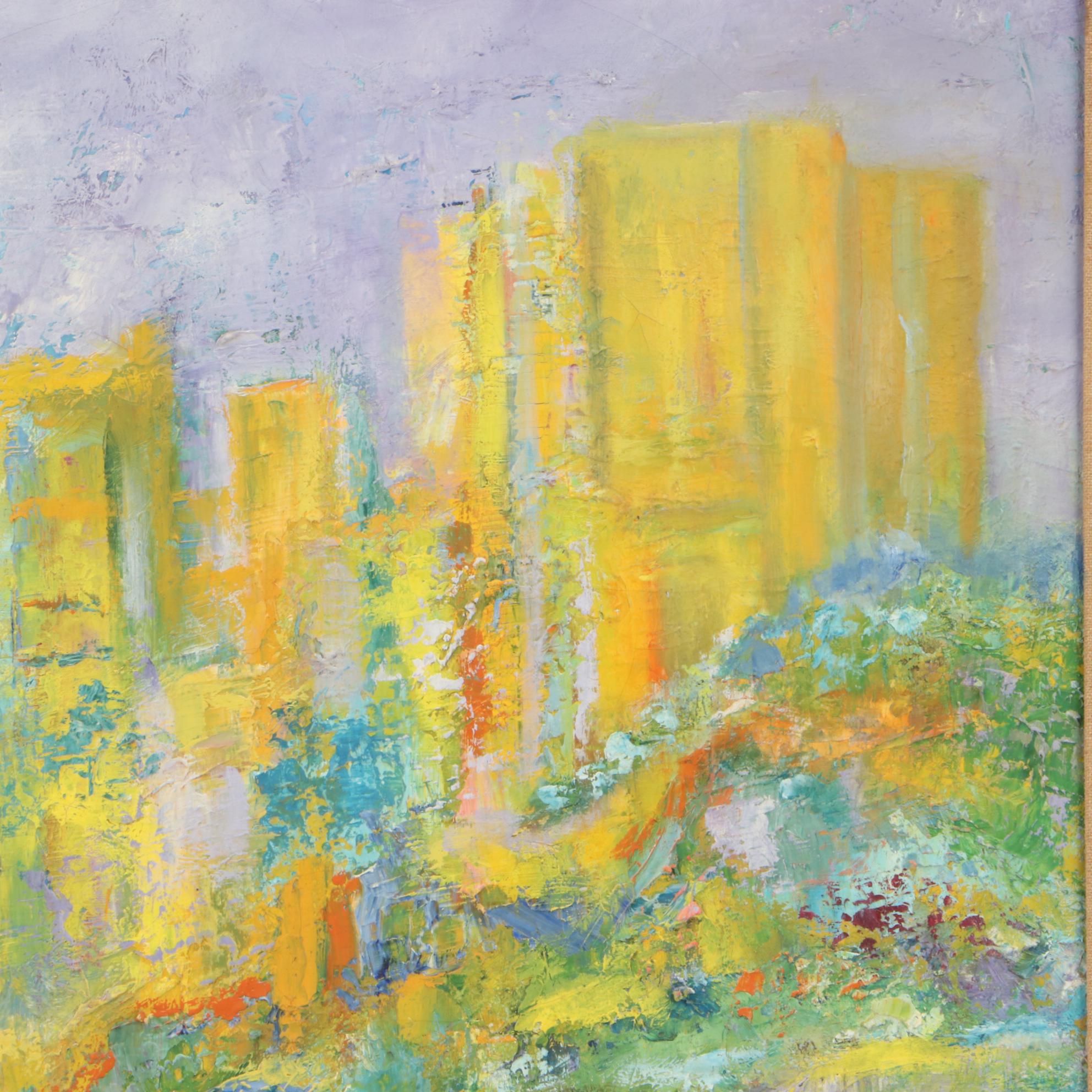 Margaret Schwartz Vintage Cityscape Oil Painting