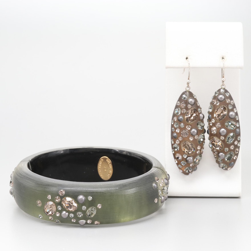 Alexis Bittar Sterling Silver Glass Bracelet and Earrings