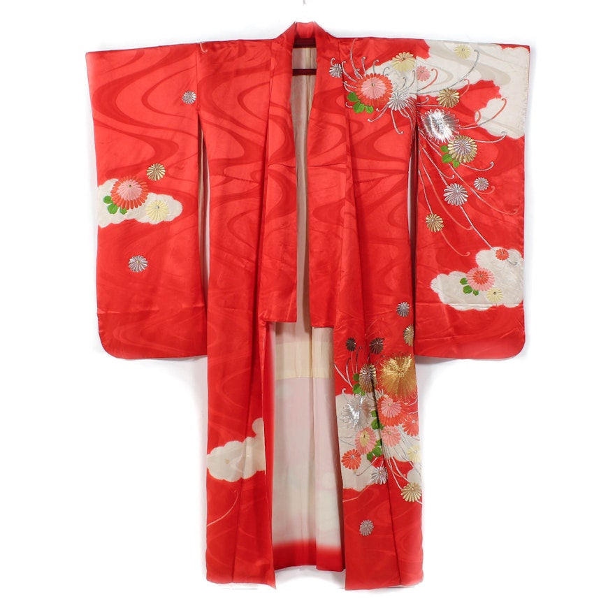Vintage Embroidered Silk Furisode Kimono