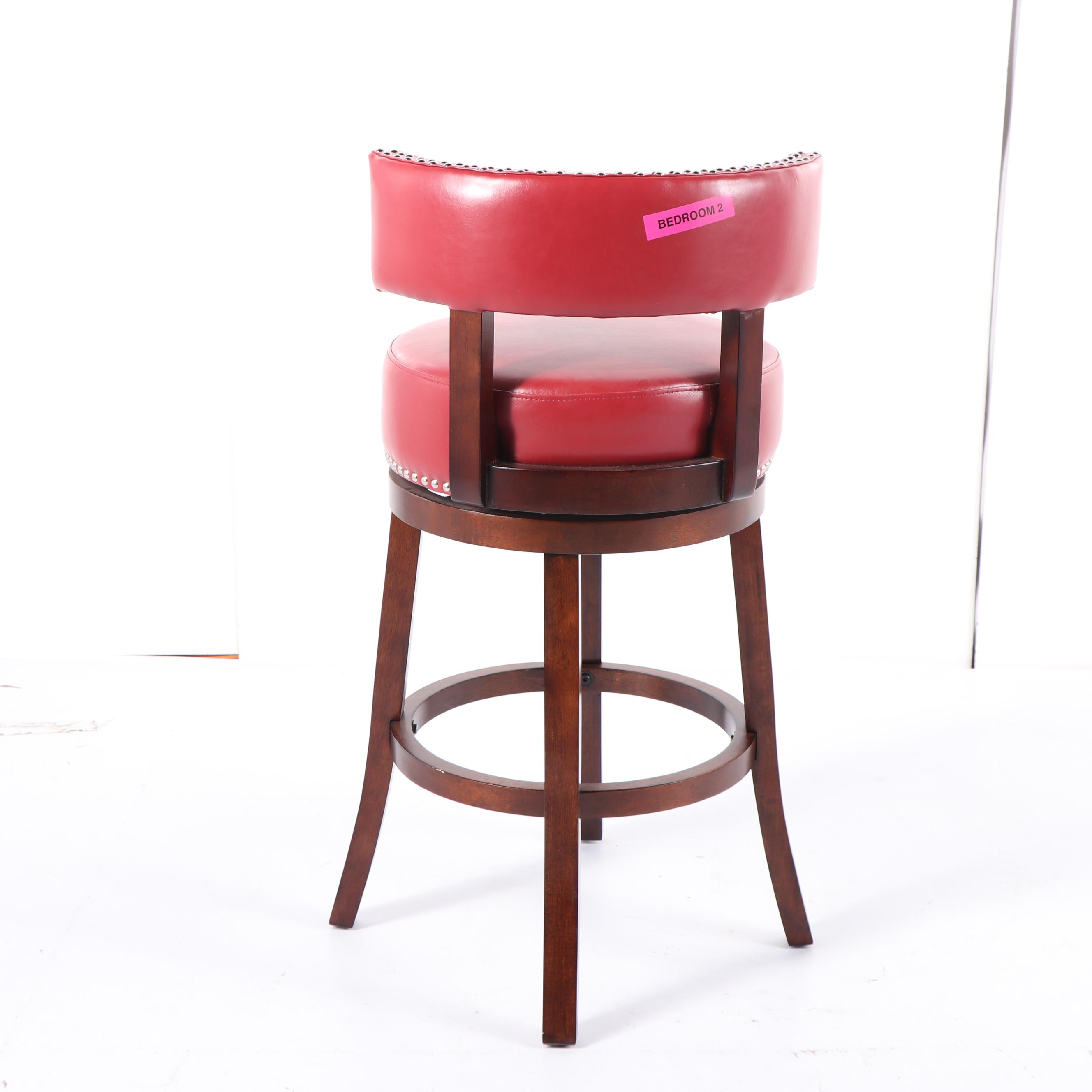 Contemporary Red Vinyl Upholstered Swivel Bar Stool