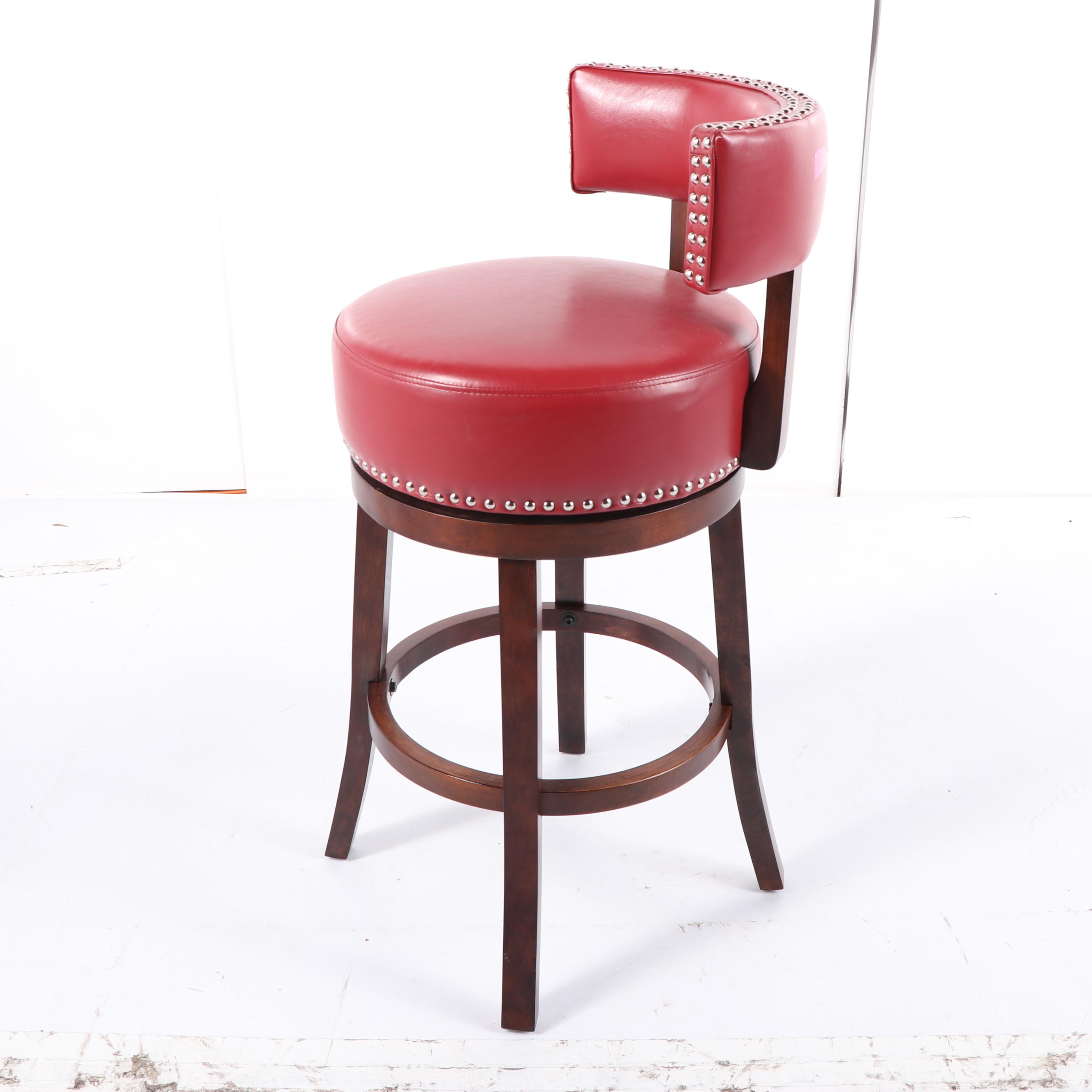 Contemporary Red Vinyl Upholstered Swivel Bar Stool