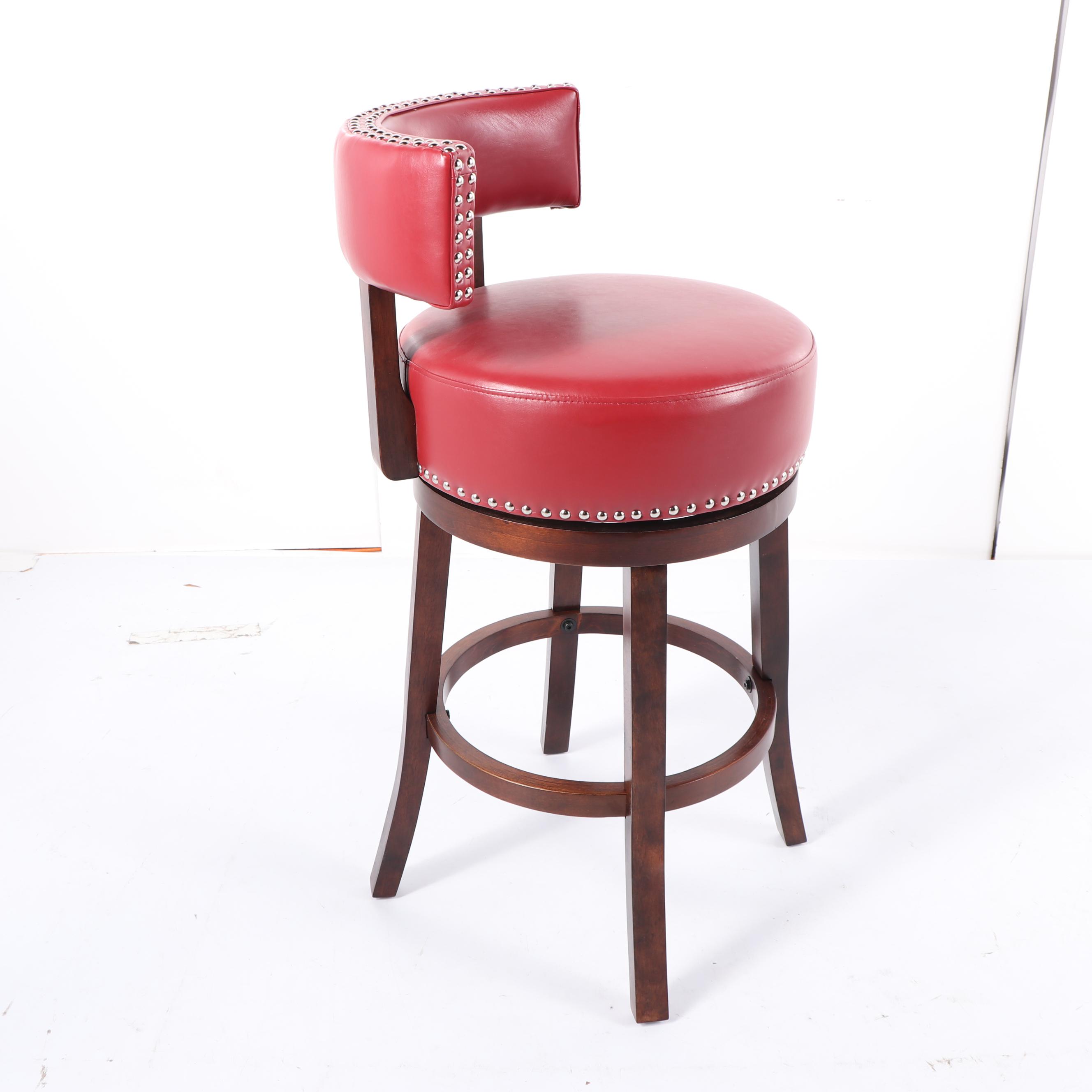 Contemporary Red Vinyl Upholstered Swivel Bar Stool