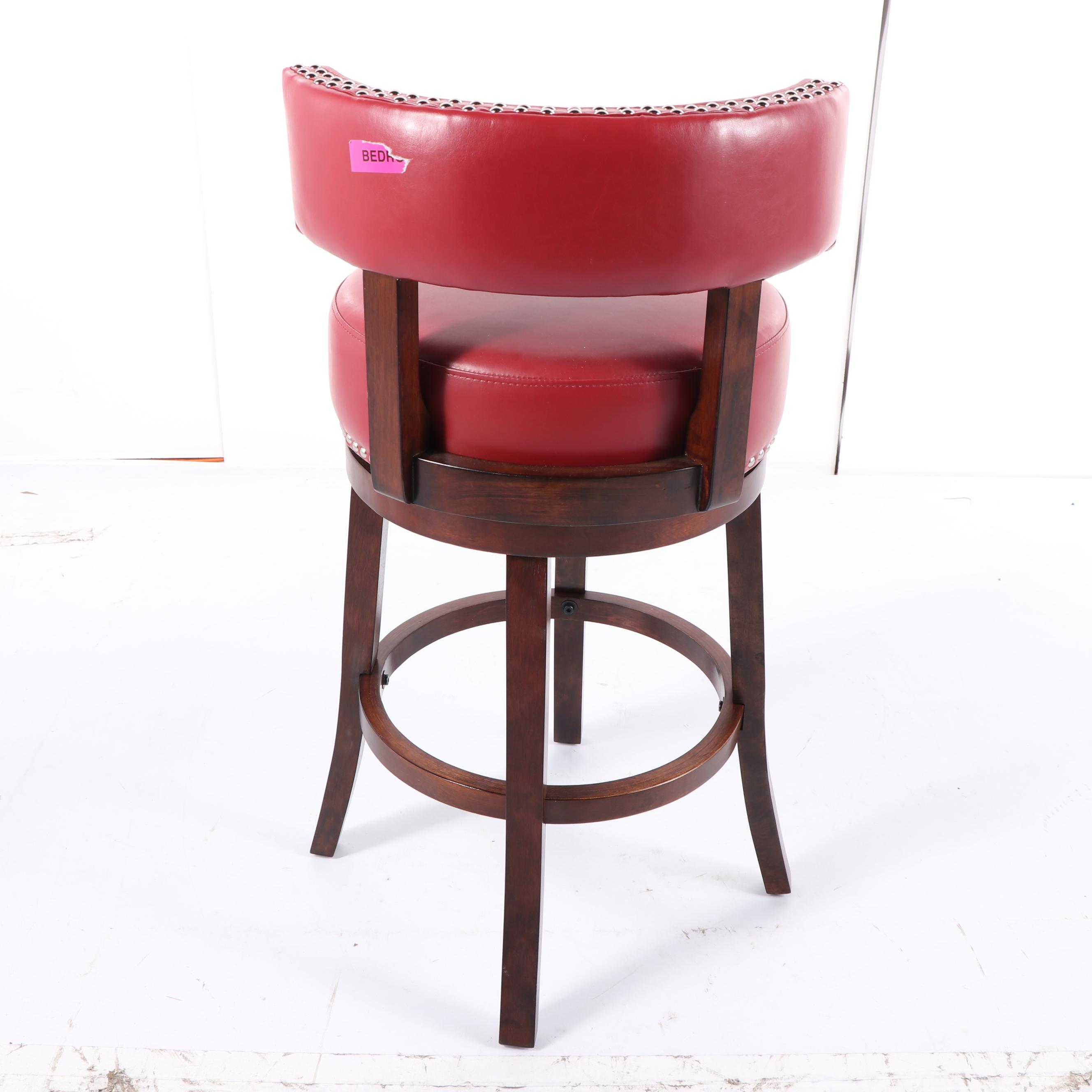 Contemporary Red Vinyl Upholstered Swivel Bar Stool