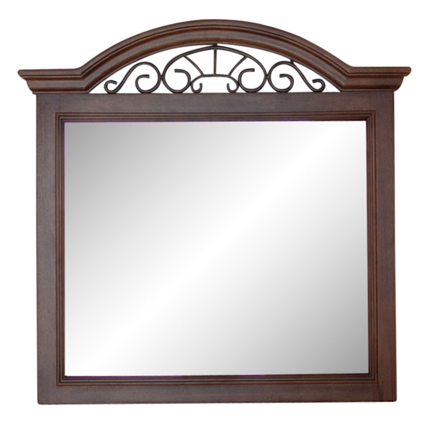 Contemporary Wood and Scrolled Metal Wall Mirror
