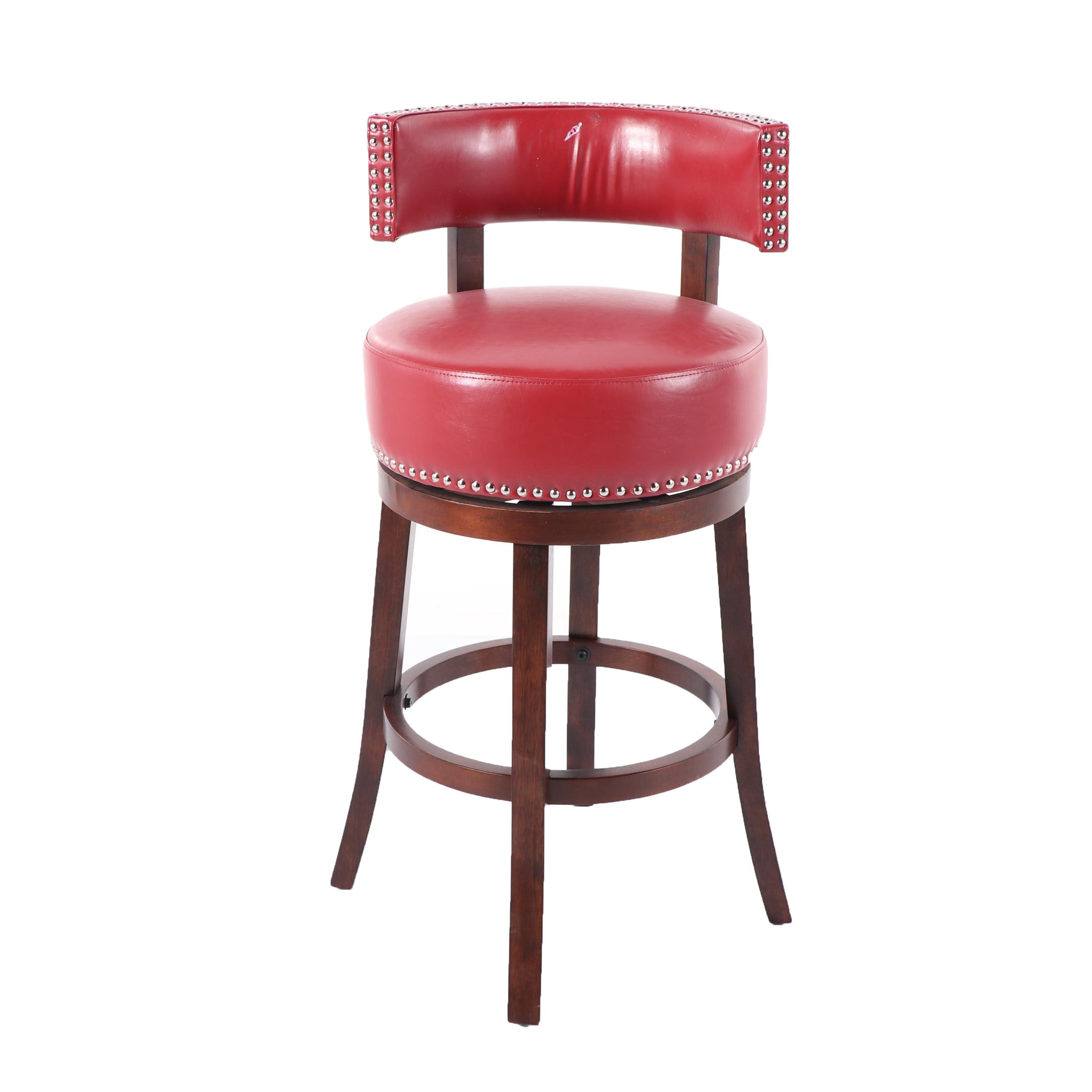 Contemporary Red Vinyl Upholstered Swivel Bar Stool