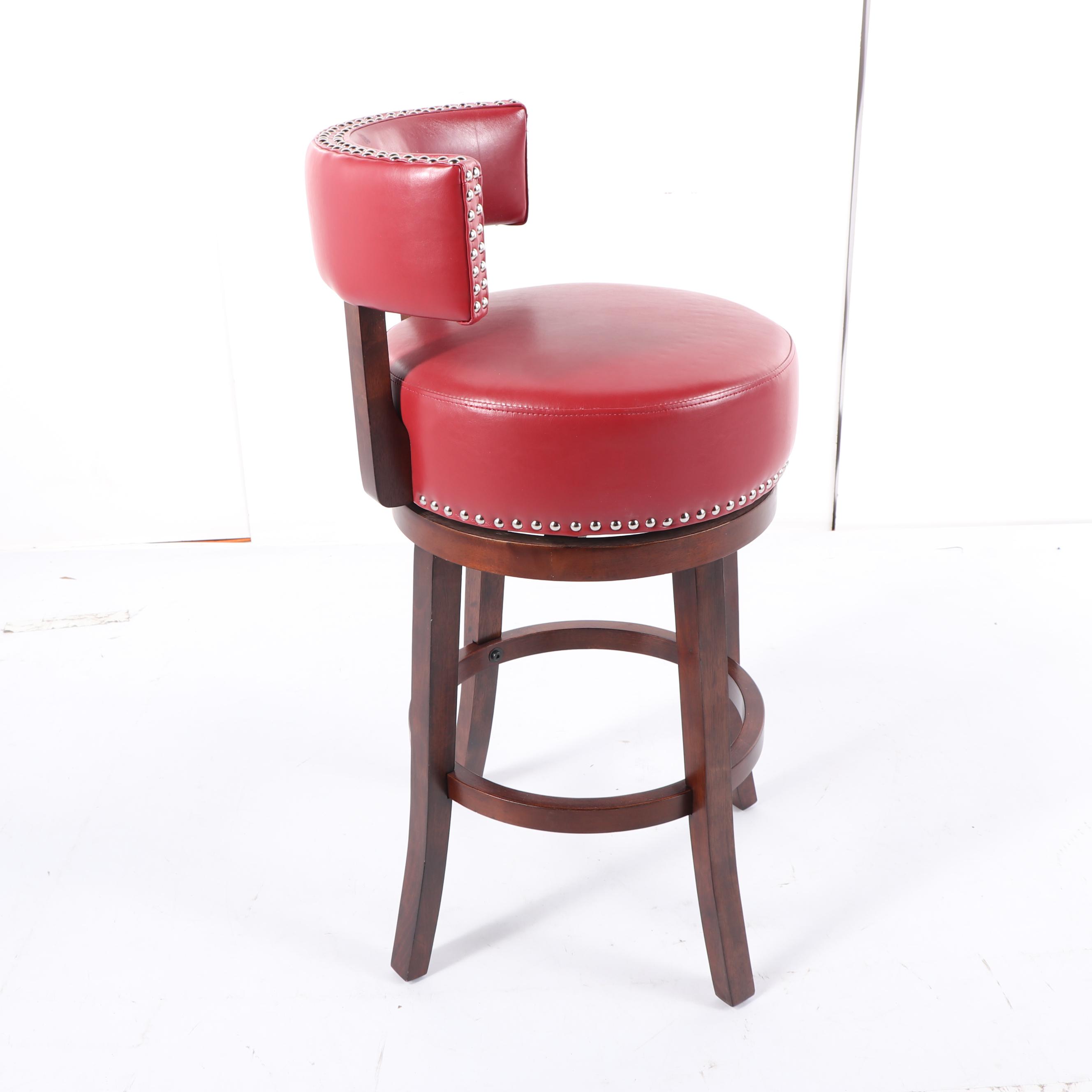 Contemporary Red Vinyl Upholstered Swivel Bar Stool