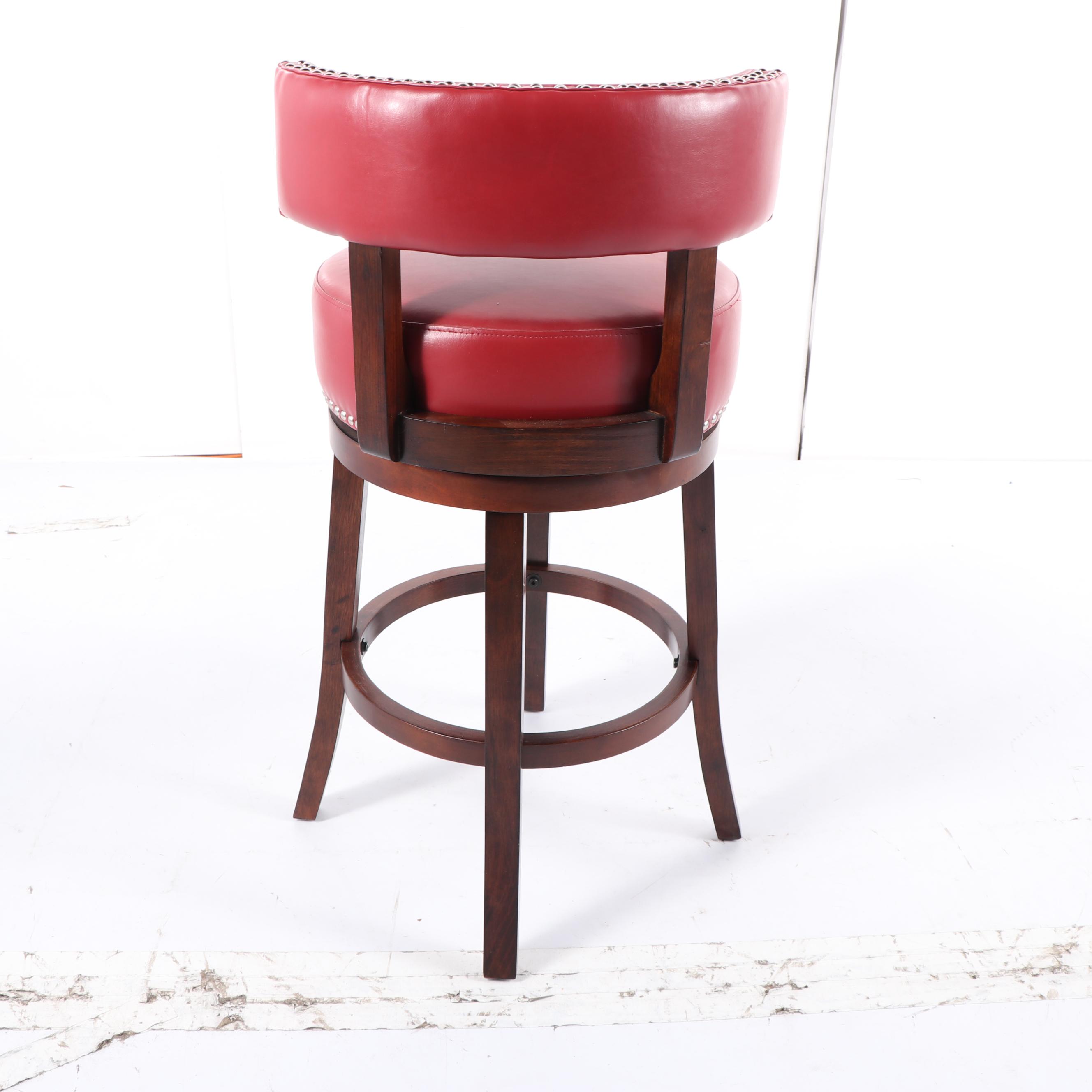 Contemporary Red Vinyl Upholstered Swivel Bar Stool