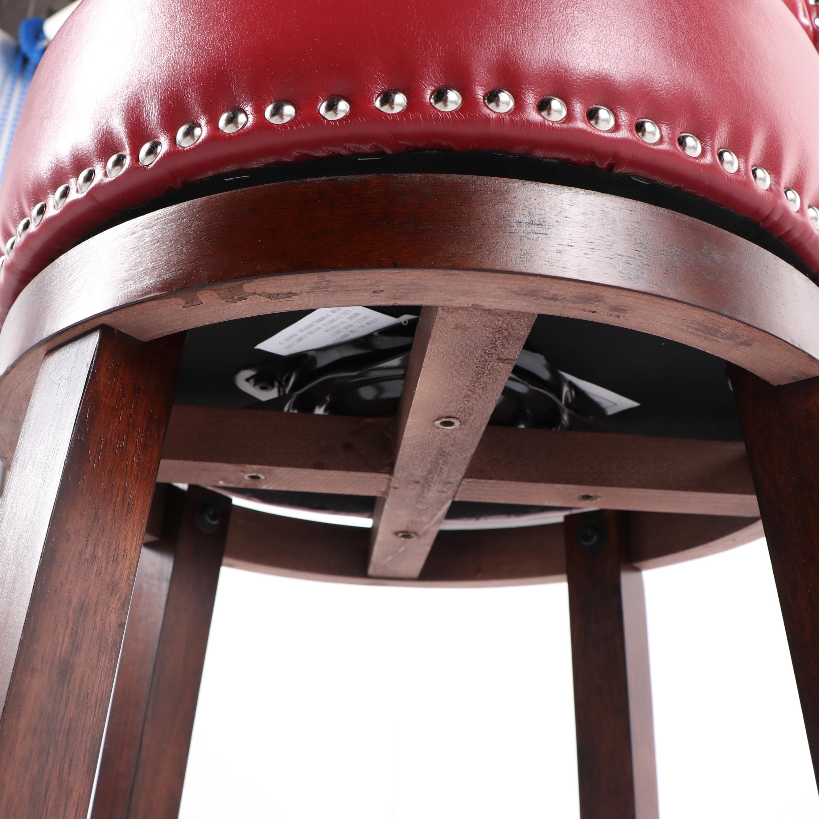 Contemporary Red Vinyl Upholstered Swivel Bar Stool