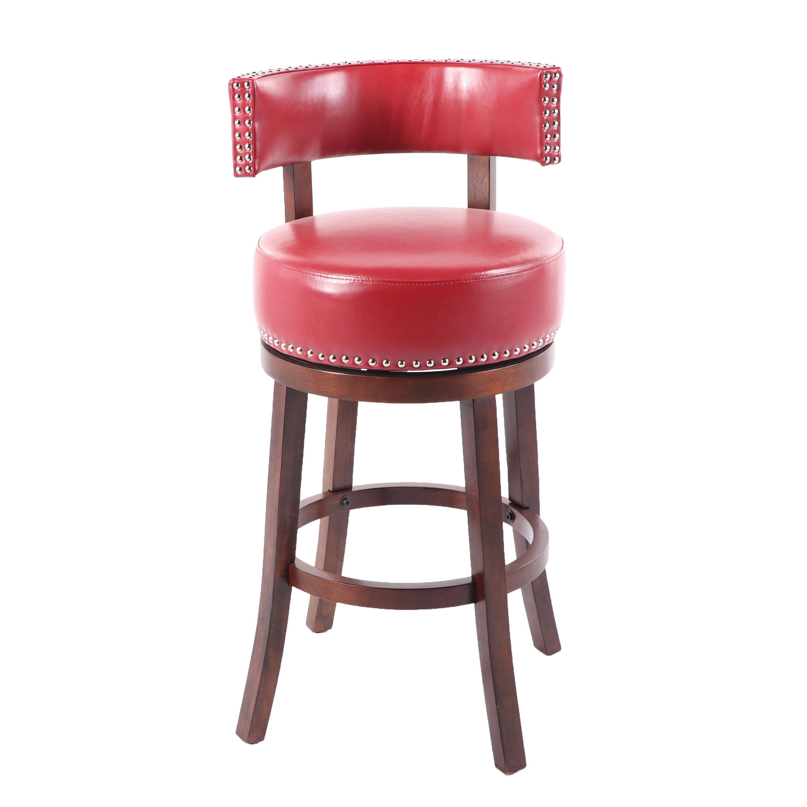 Contemporary Red Vinyl Upholstered Swivel Bar Stool