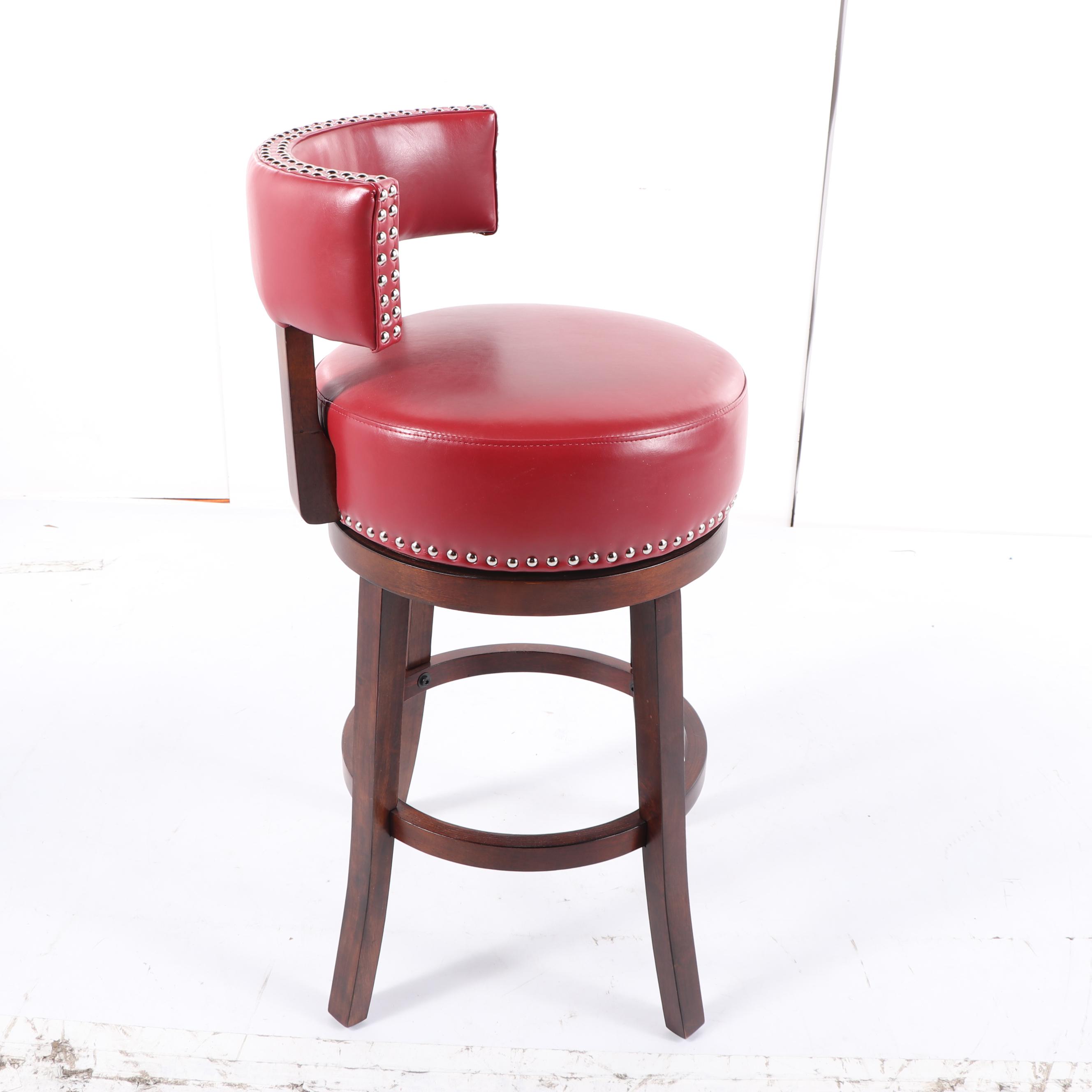 Contemporary Red Vinyl Upholstered Swivel Bar Stool