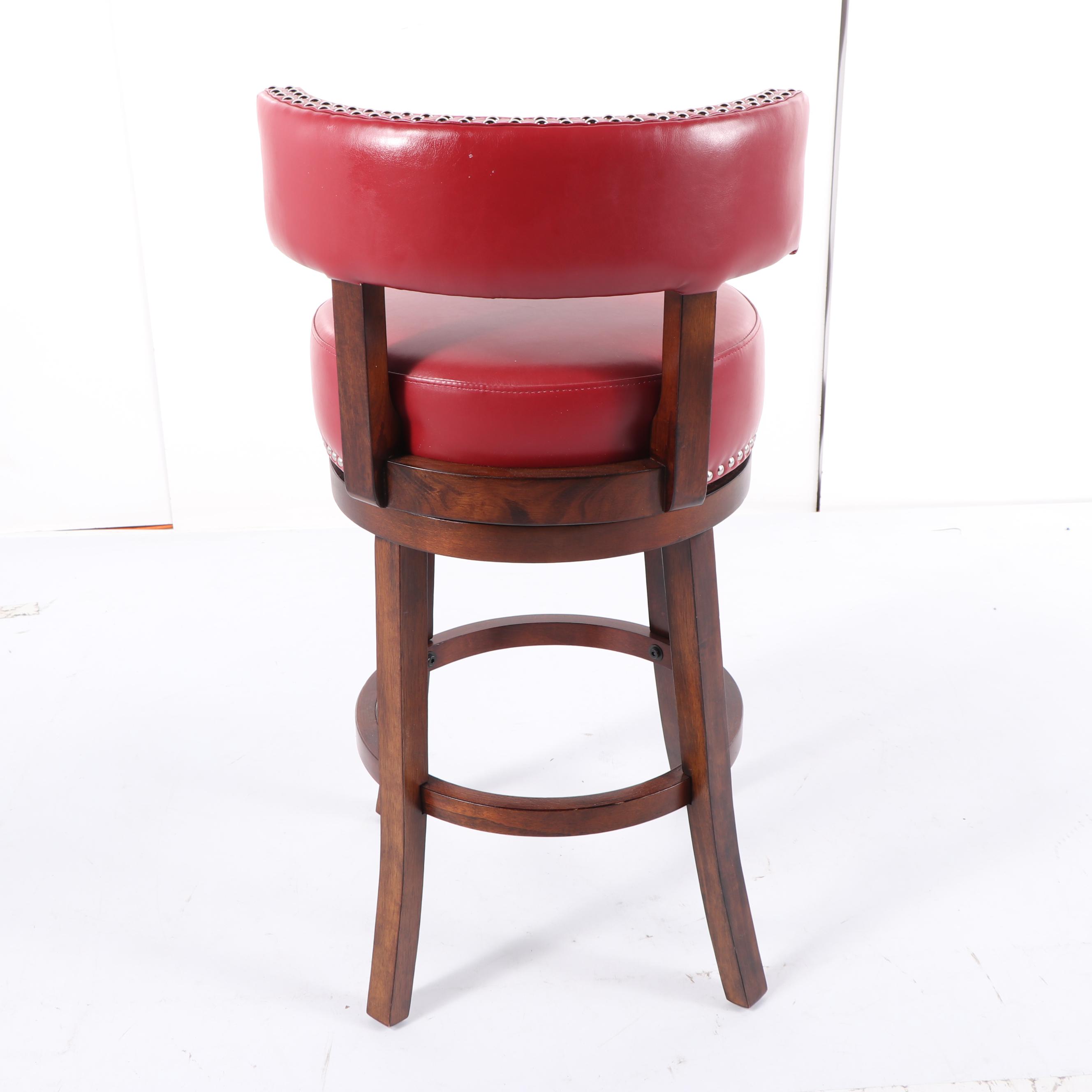 Contemporary Red Vinyl Upholstered Swivel Bar Stool