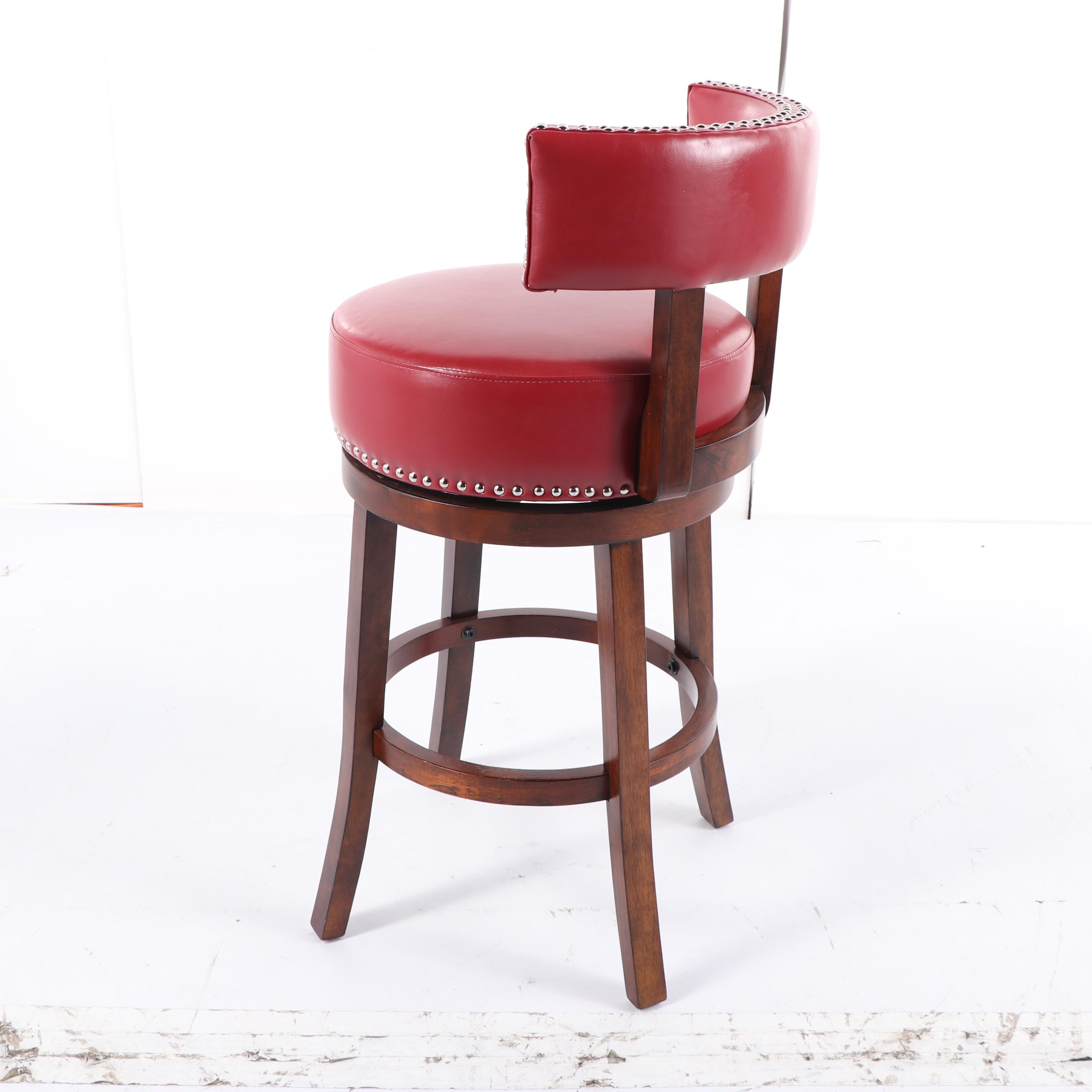 Contemporary Red Vinyl Upholstered Swivel Bar Stool