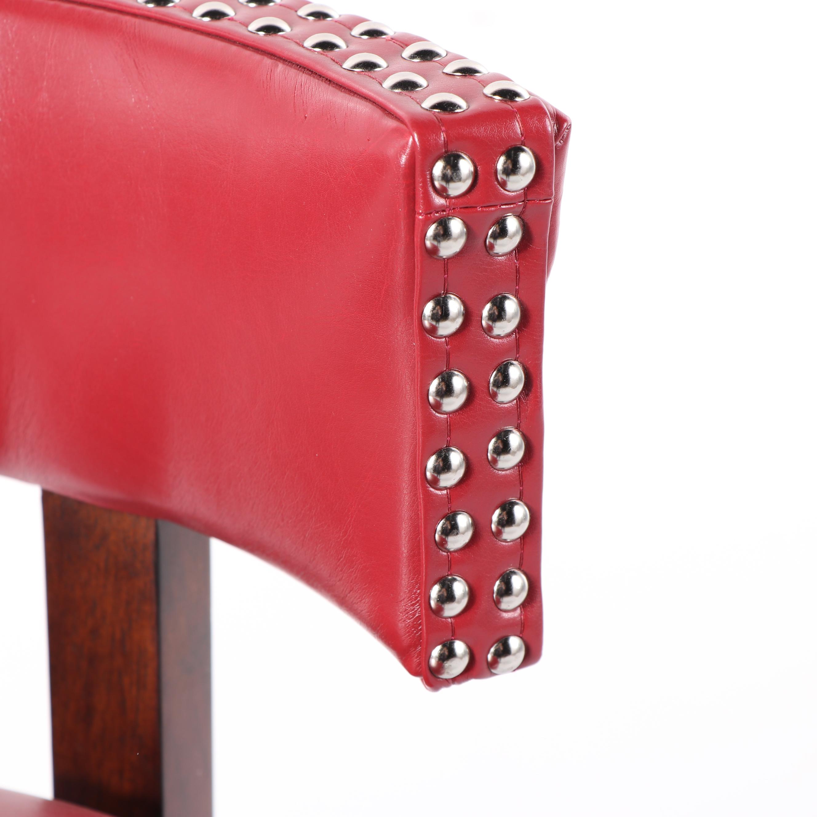 Contemporary Red Vinyl Upholstered Swivel Bar Stool