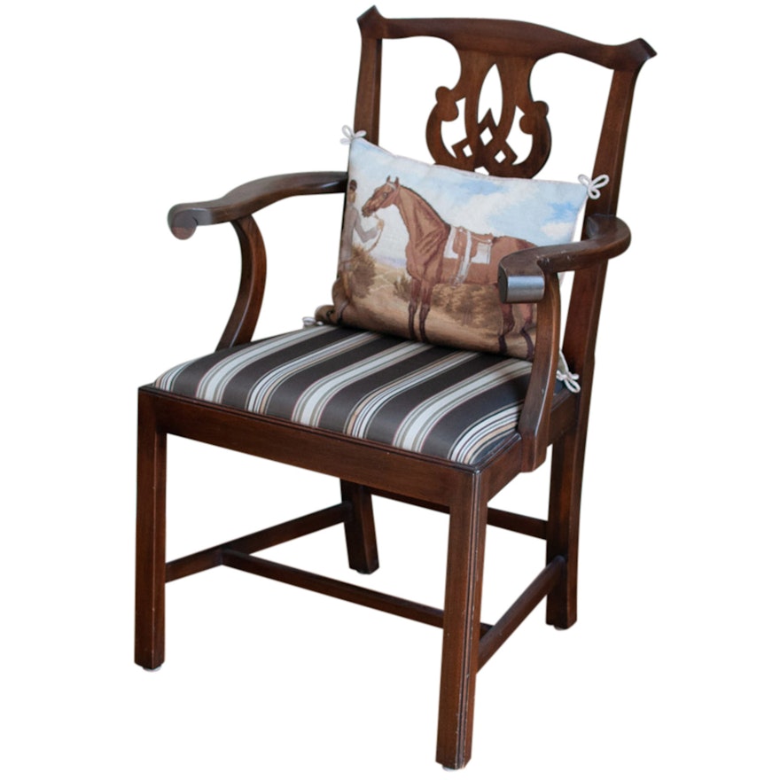 Chippendale Style Side Chair with Needlepoint Pillow
