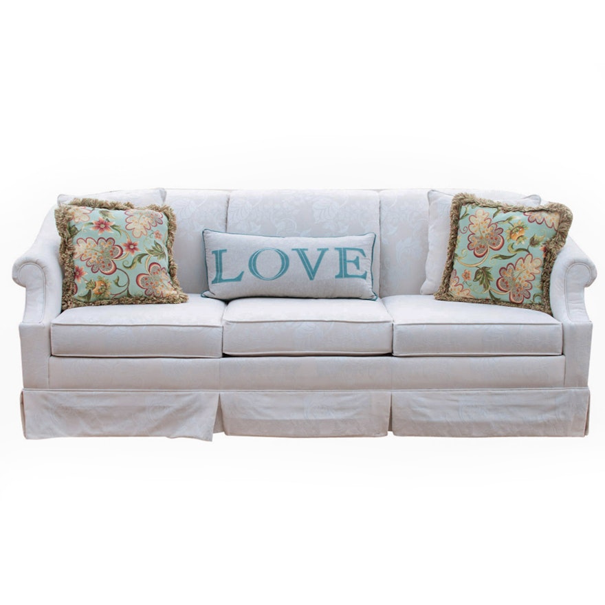 Upholstered Sofa by Rowe Furniture with Decorative Throw Pillows