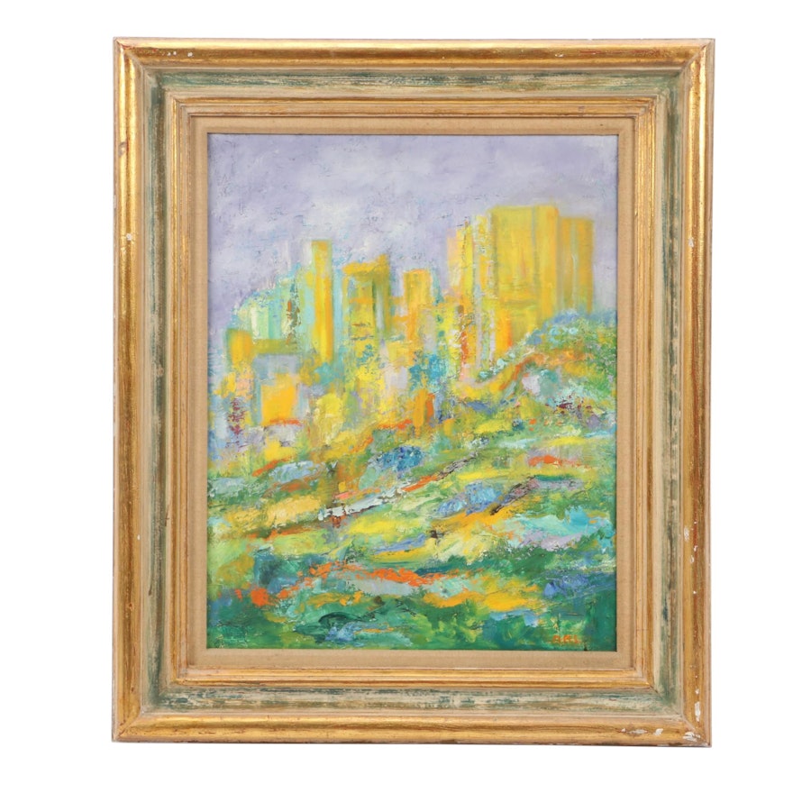 Margaret Schwartz Vintage Cityscape Oil Painting