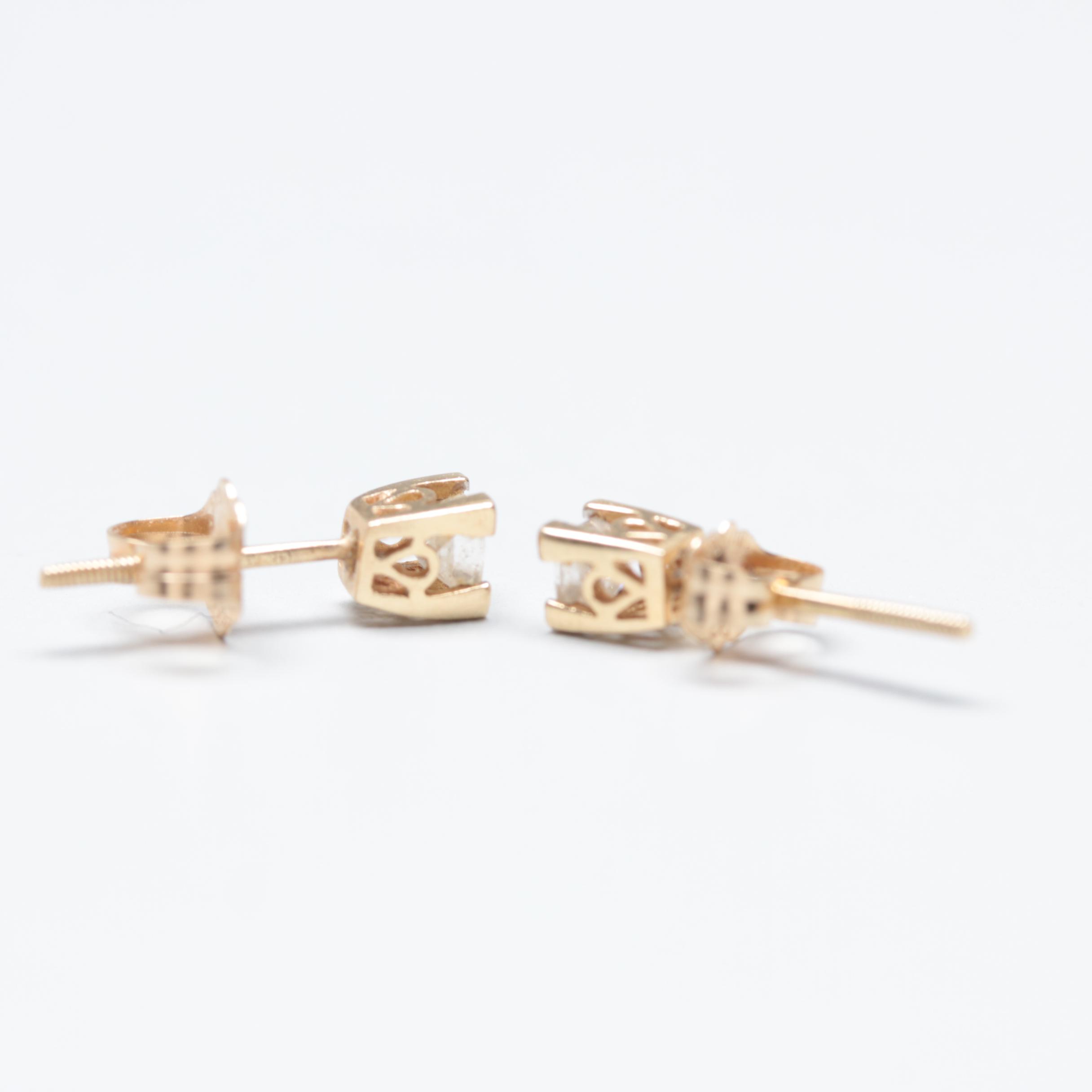 14K Yellow Gold Diamond Stud Earrings