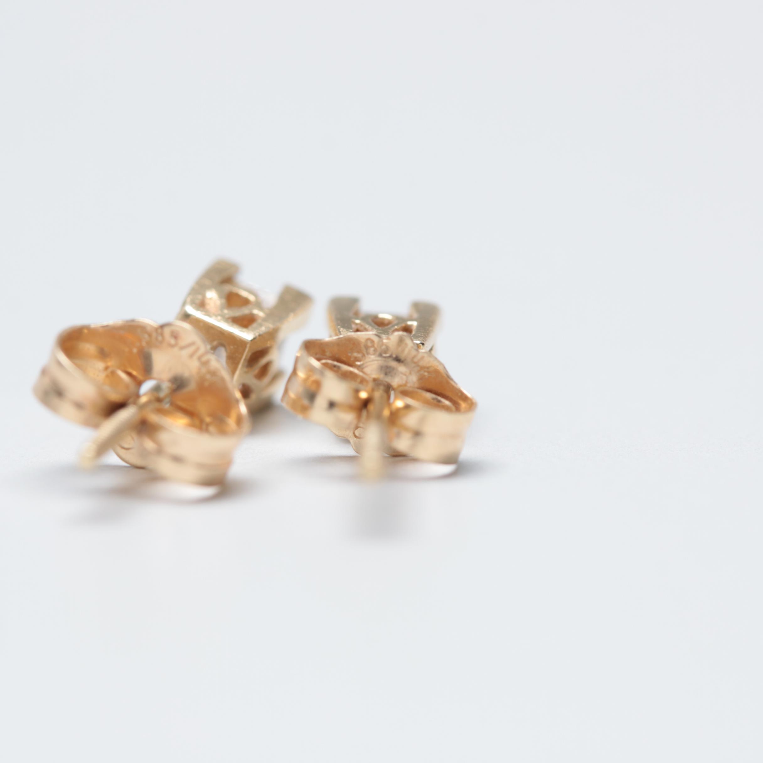 14K Yellow Gold Diamond Stud Earrings