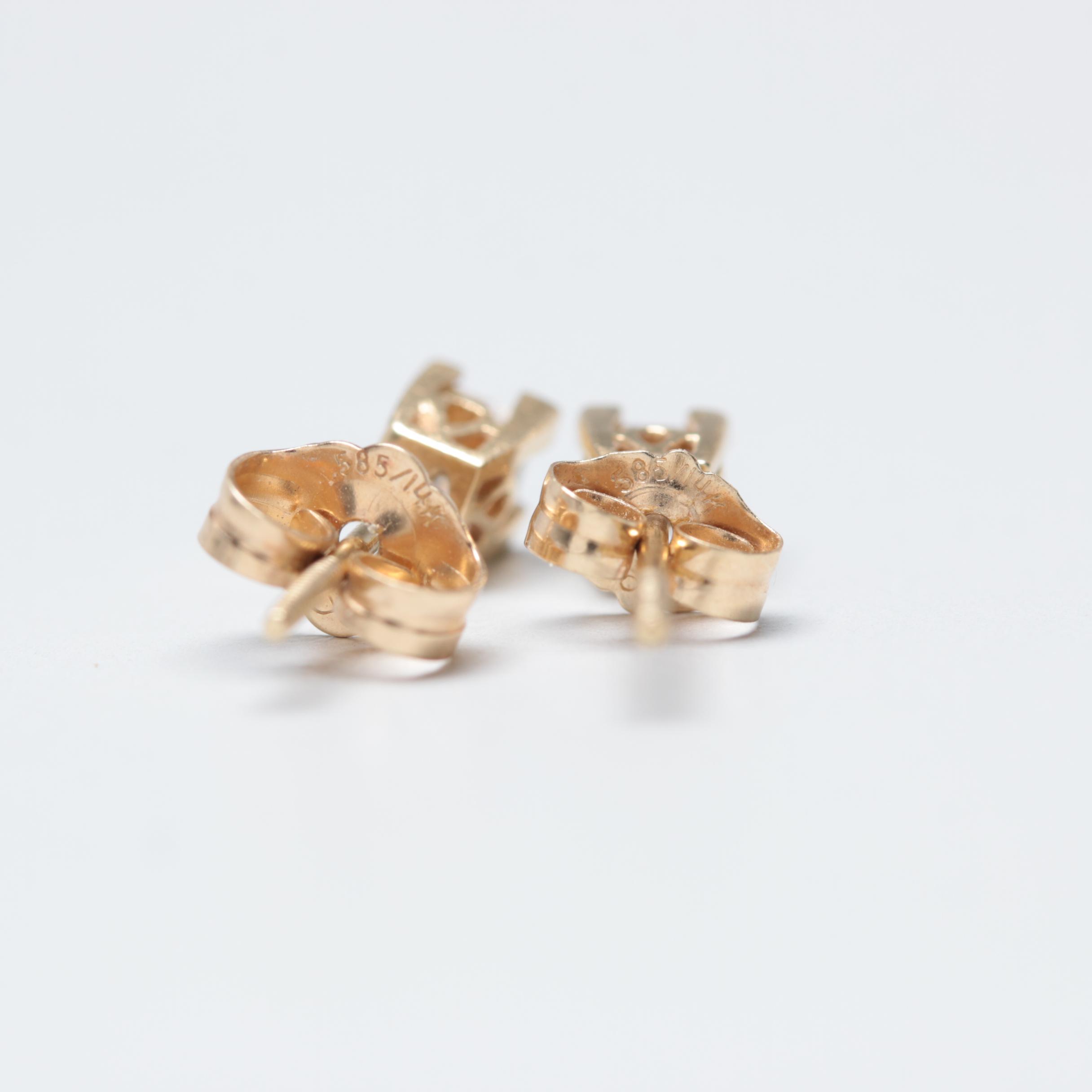 14K Yellow Gold Diamond Stud Earrings