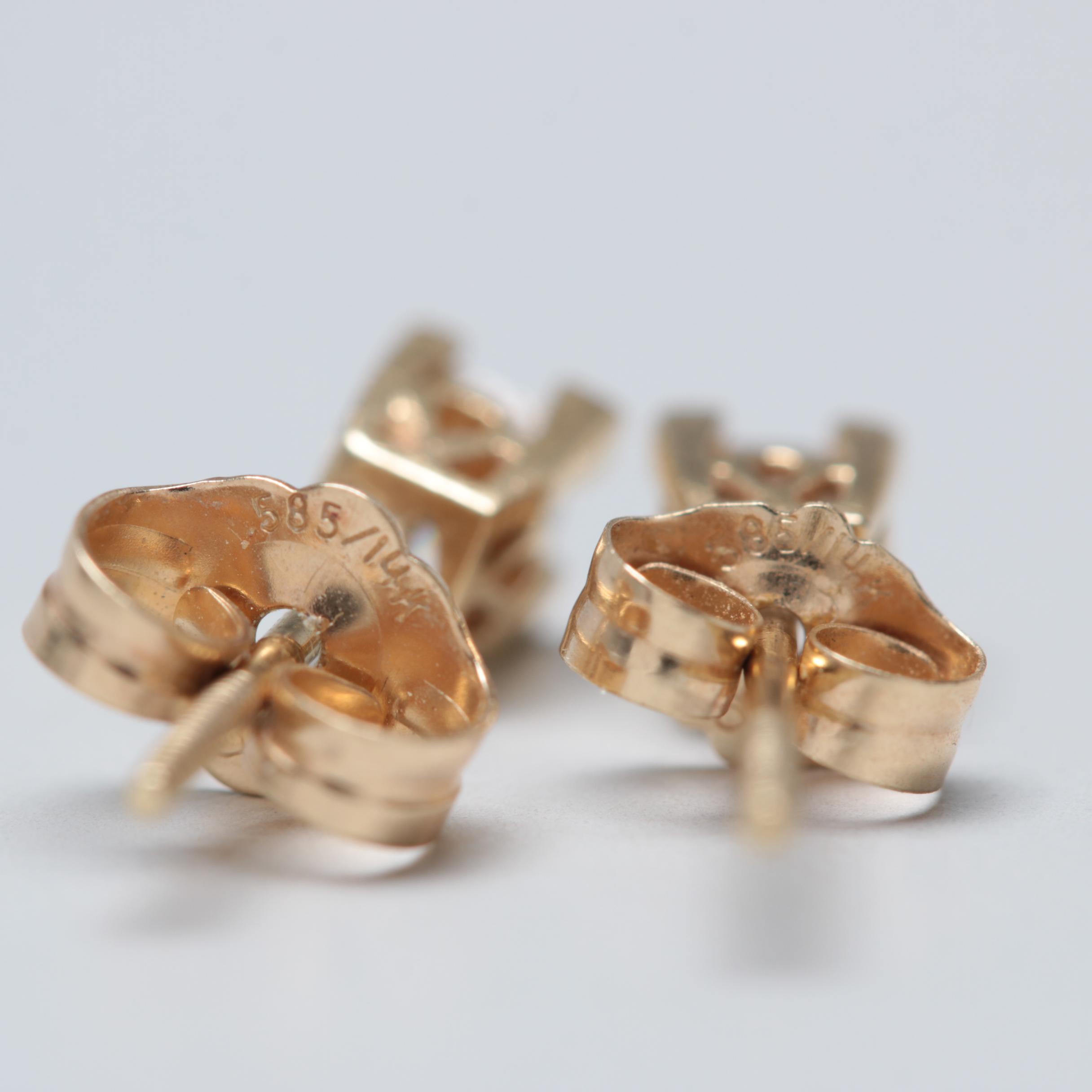 14K Yellow Gold Diamond Stud Earrings