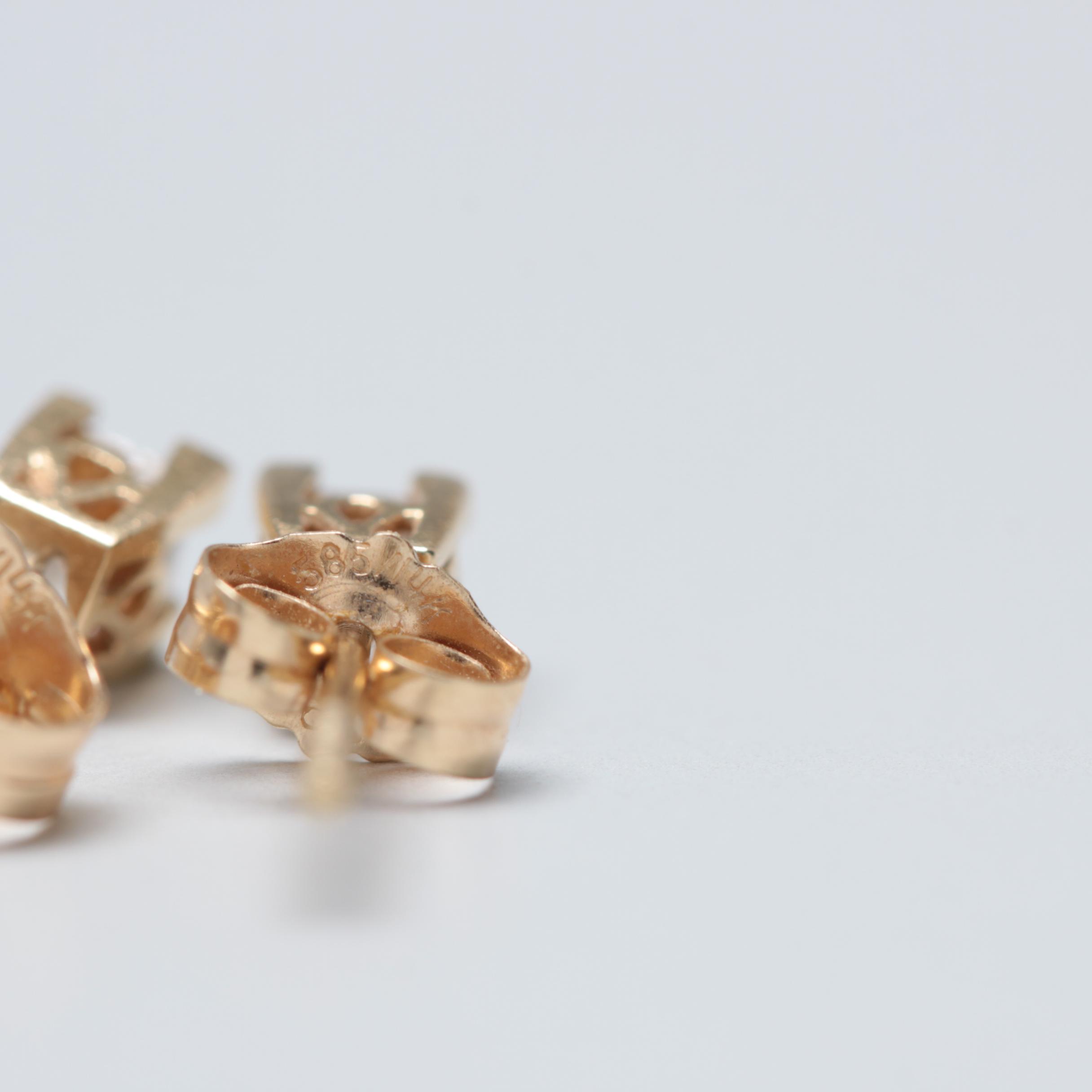 14K Yellow Gold Diamond Stud Earrings