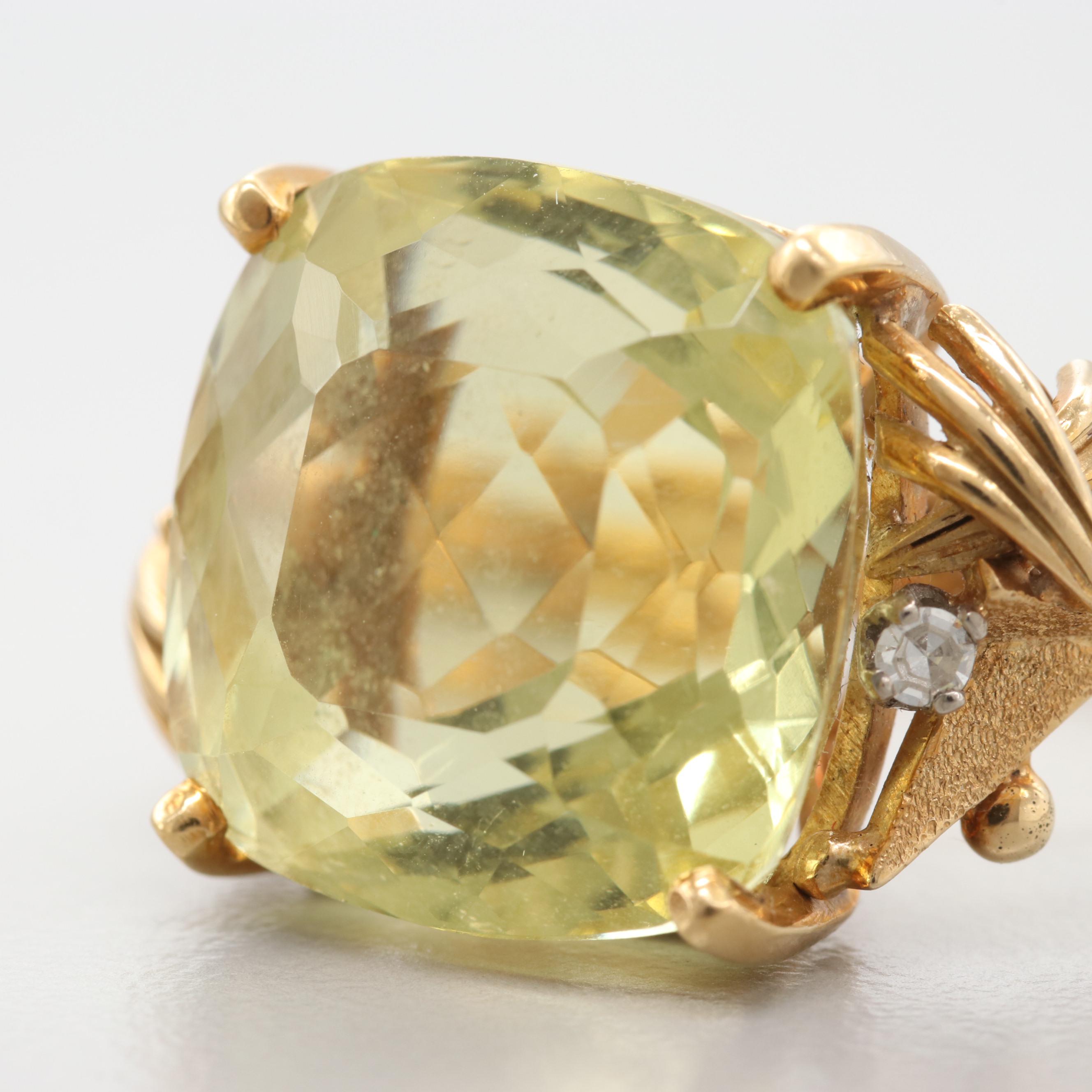 18K Yellow Gold 14.38 CT Heliodor and Diamond Ring