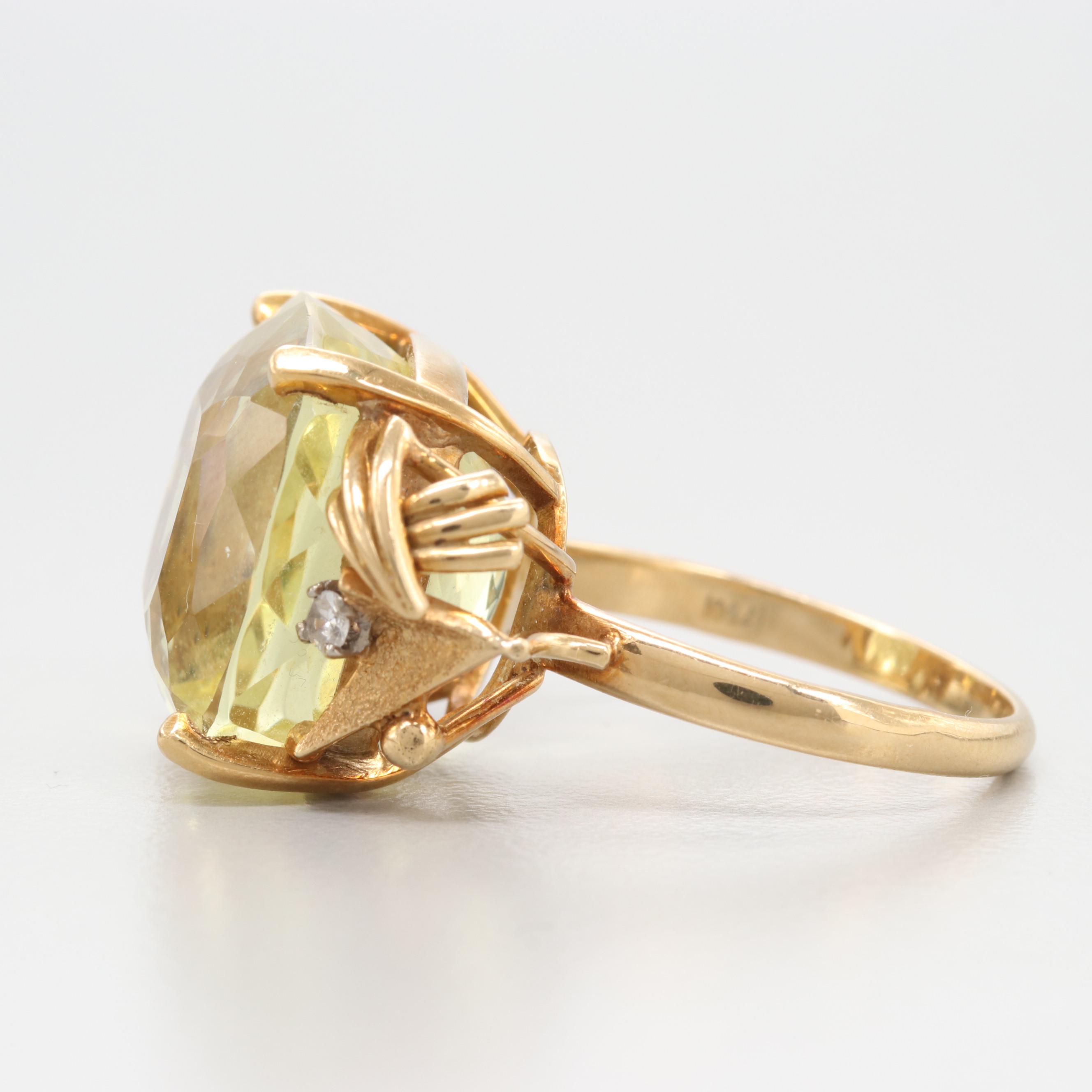 18K Yellow Gold 14.38 CT Heliodor and Diamond Ring