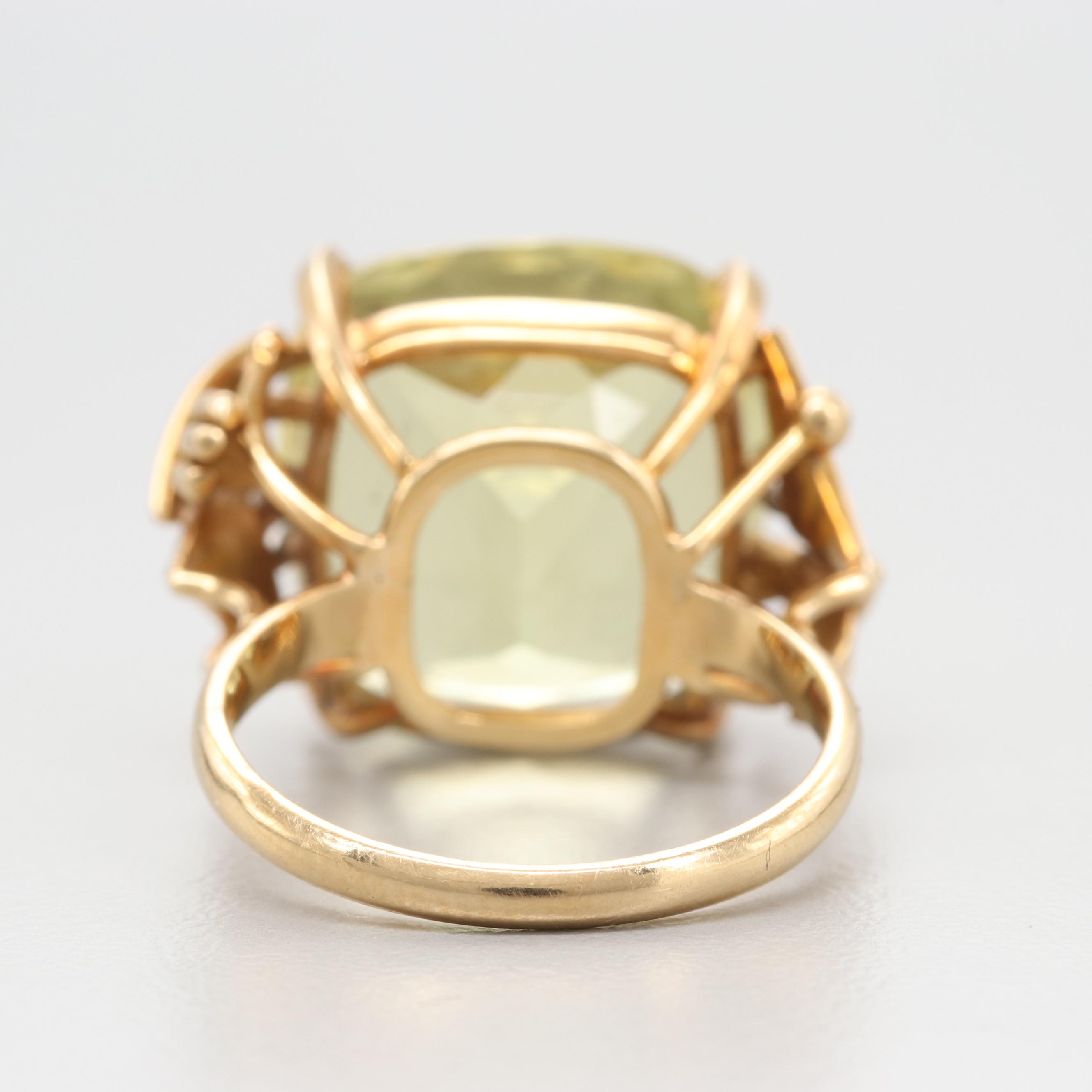 18K Yellow Gold 14.38 CT Heliodor and Diamond Ring