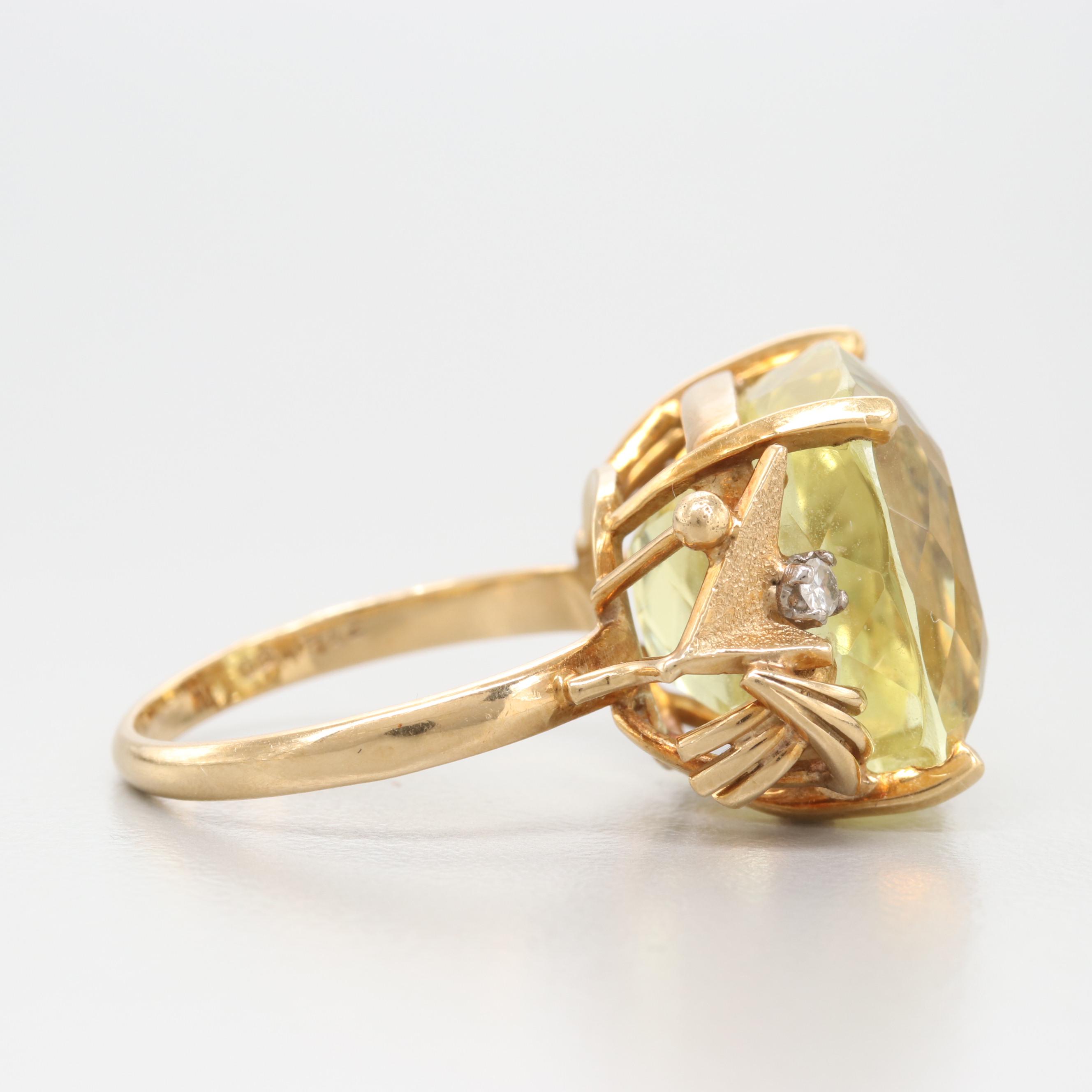 18K Yellow Gold 14.38 CT Heliodor and Diamond Ring