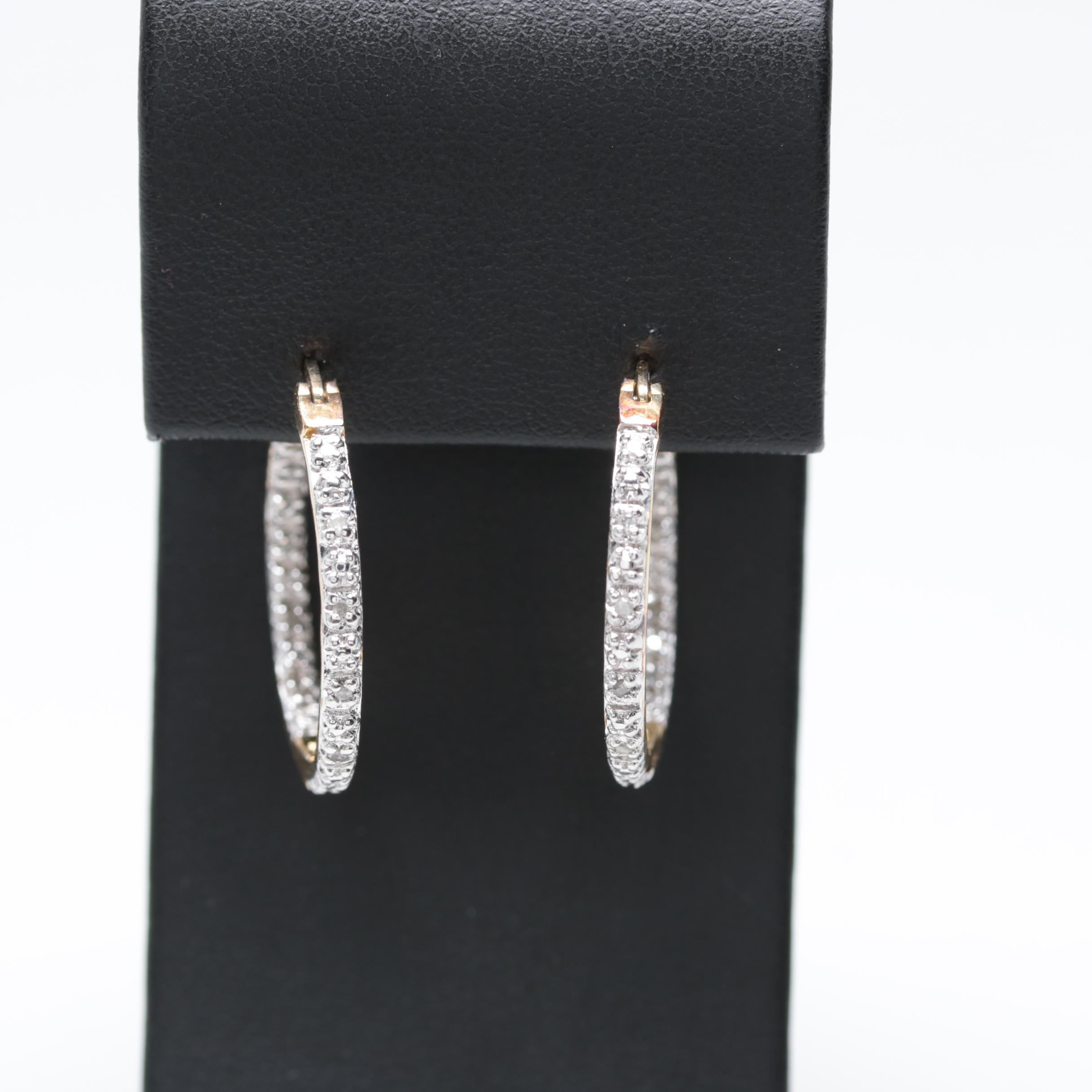 Gold Wash on Sterling Silver Diamond Inside Out Hoops