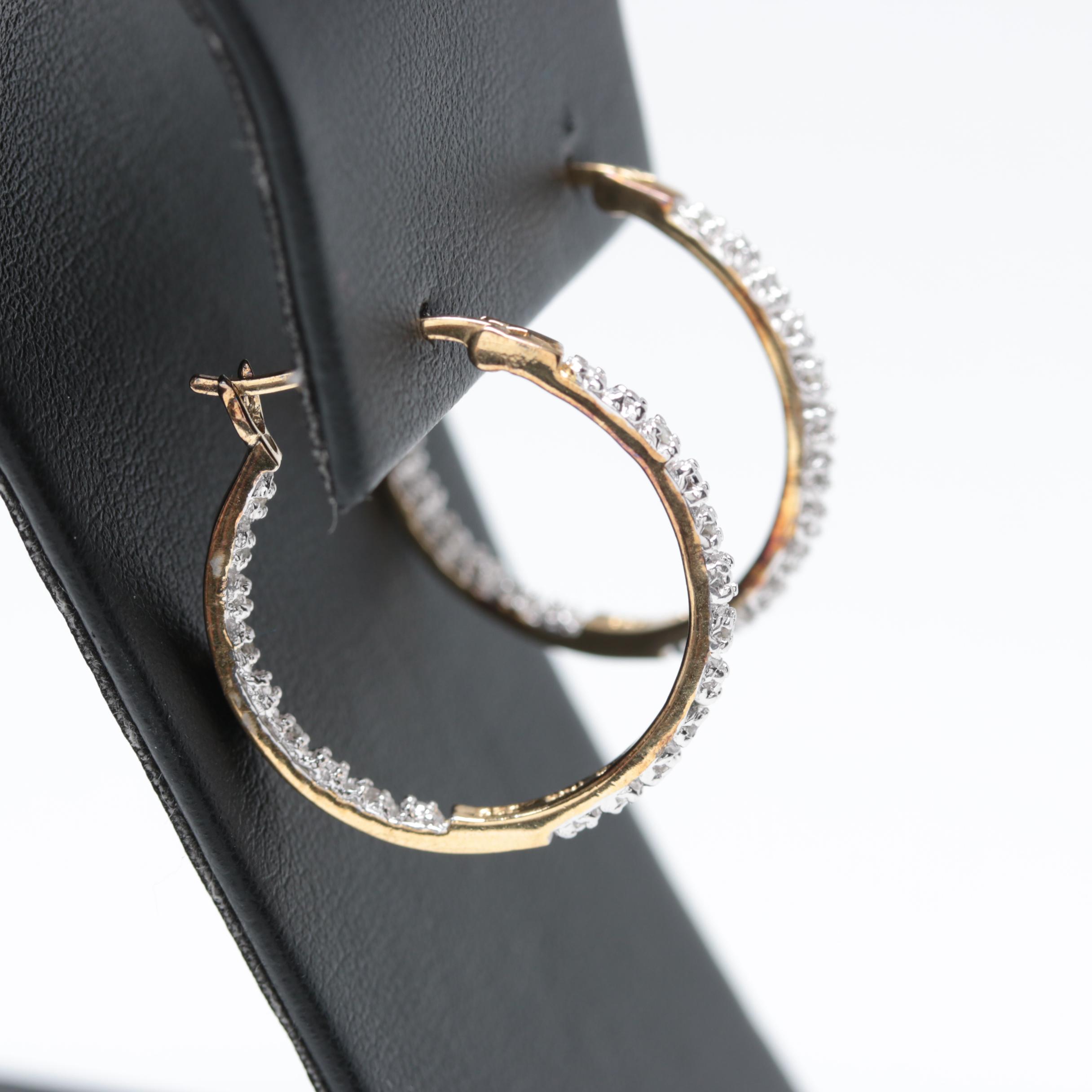 Gold Wash on Sterling Silver Diamond Inside Out Hoops