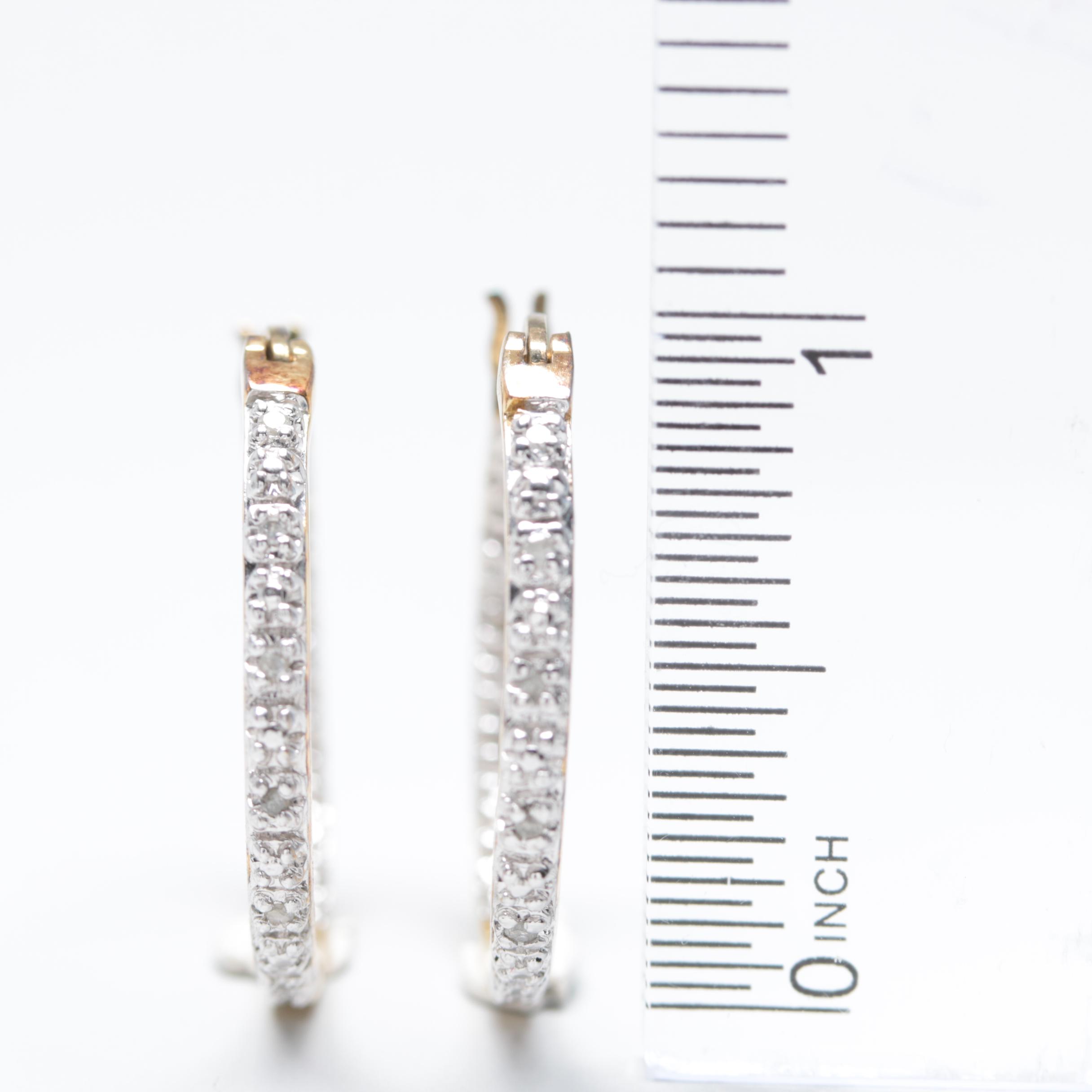 Gold Wash on Sterling Silver Diamond Inside Out Hoops