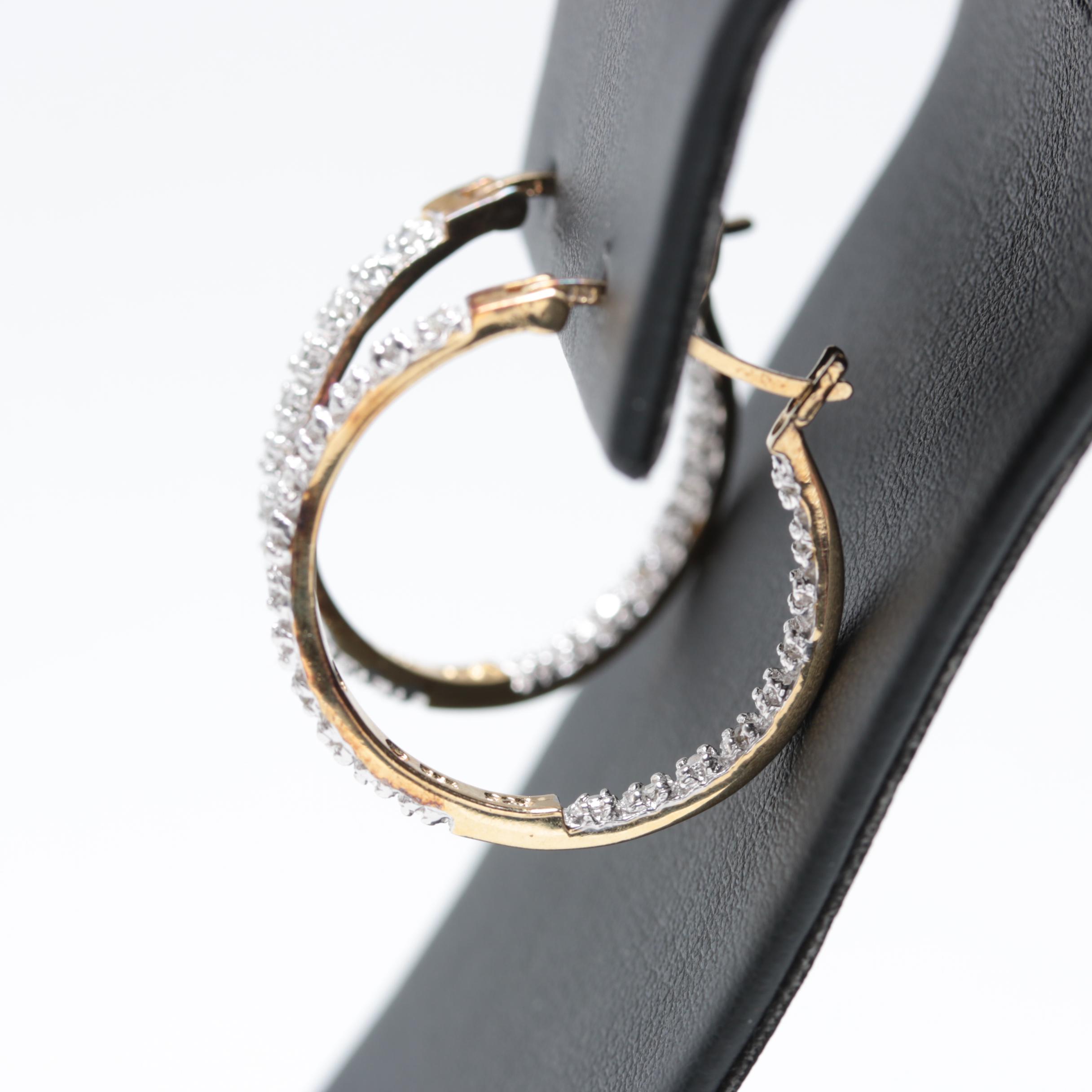Gold Wash on Sterling Silver Diamond Inside Out Hoops