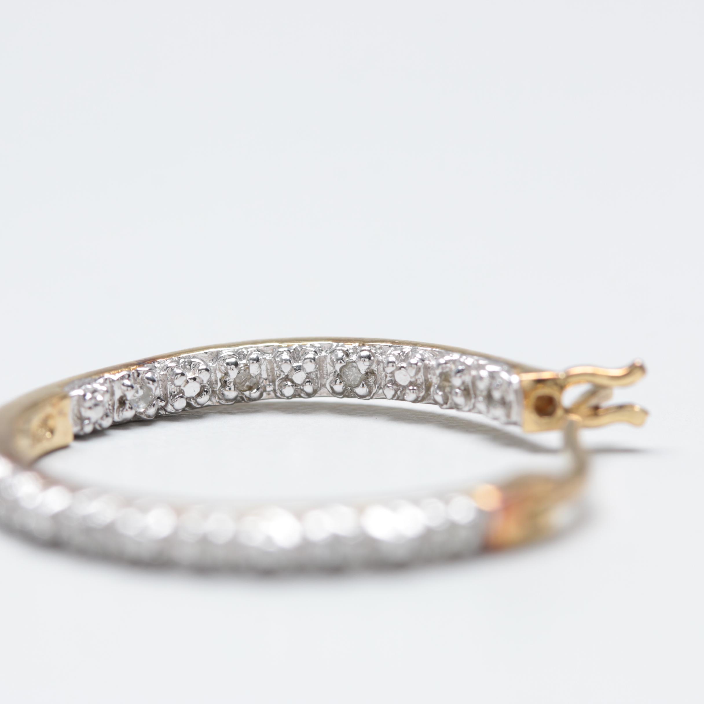 Gold Wash on Sterling Silver Diamond Inside Out Hoops