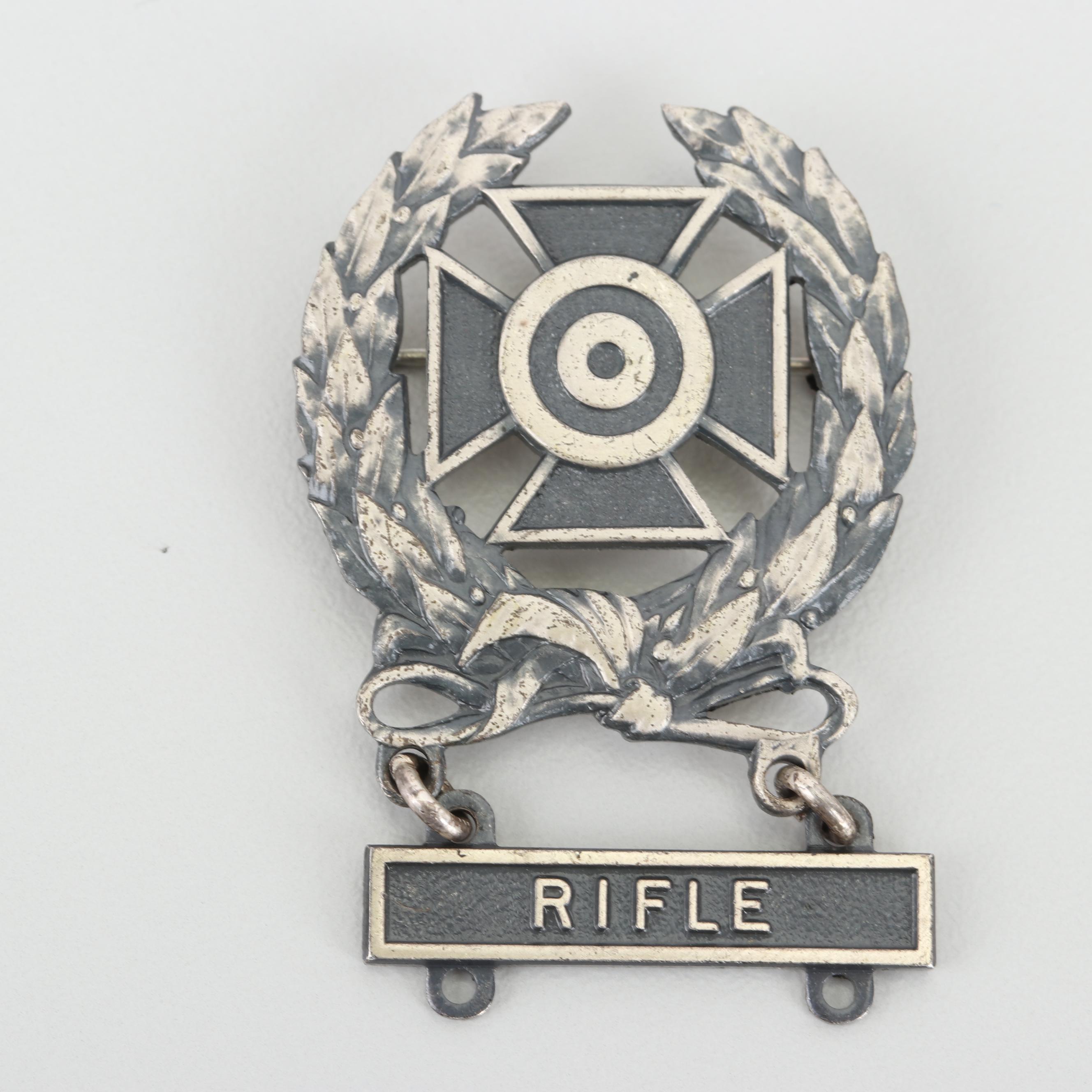 Vintage Military Sterling Silver "Rifle" and "Carbine" Marksman Pins