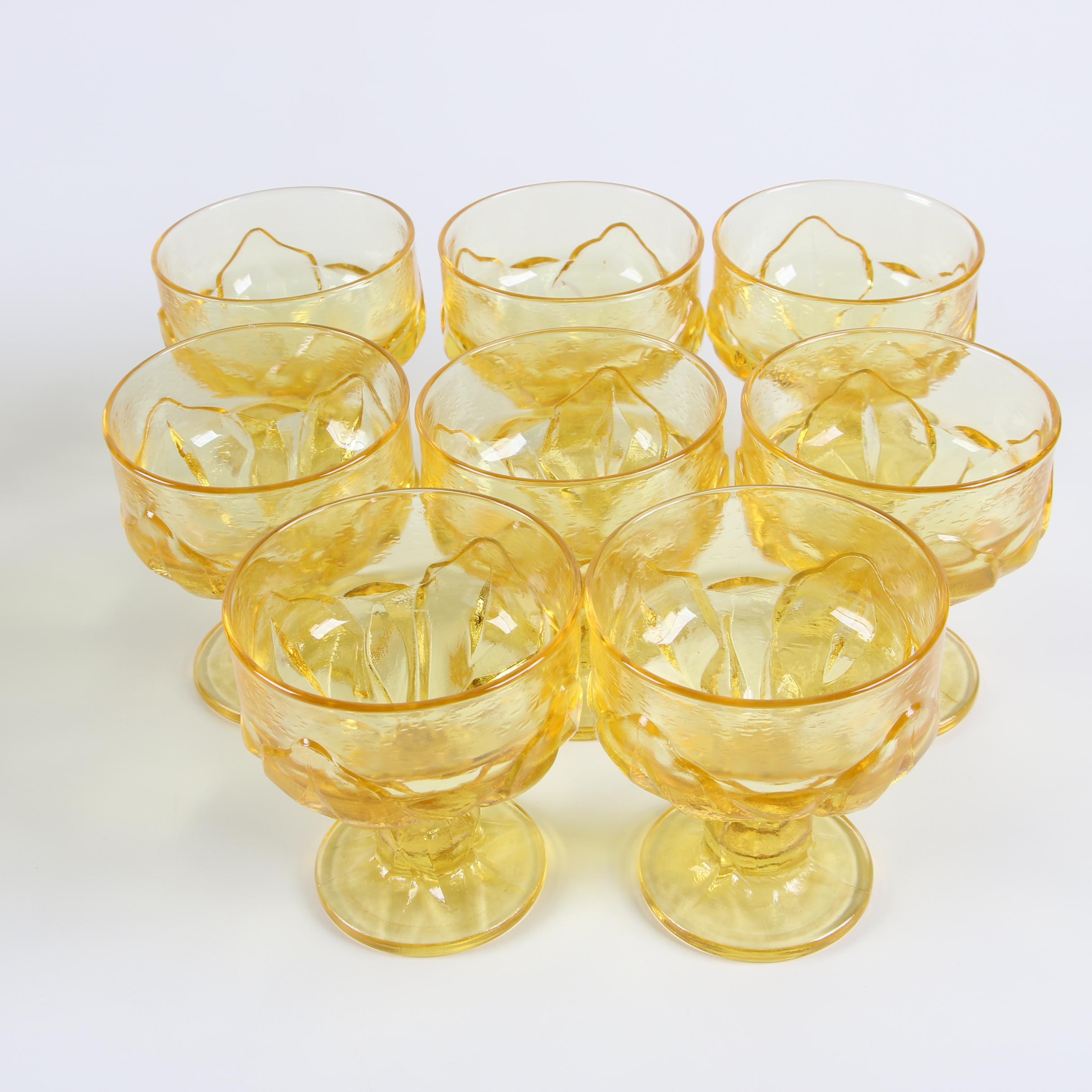 Vintage Amber Glass Goblets with Embossed Leaf Motif