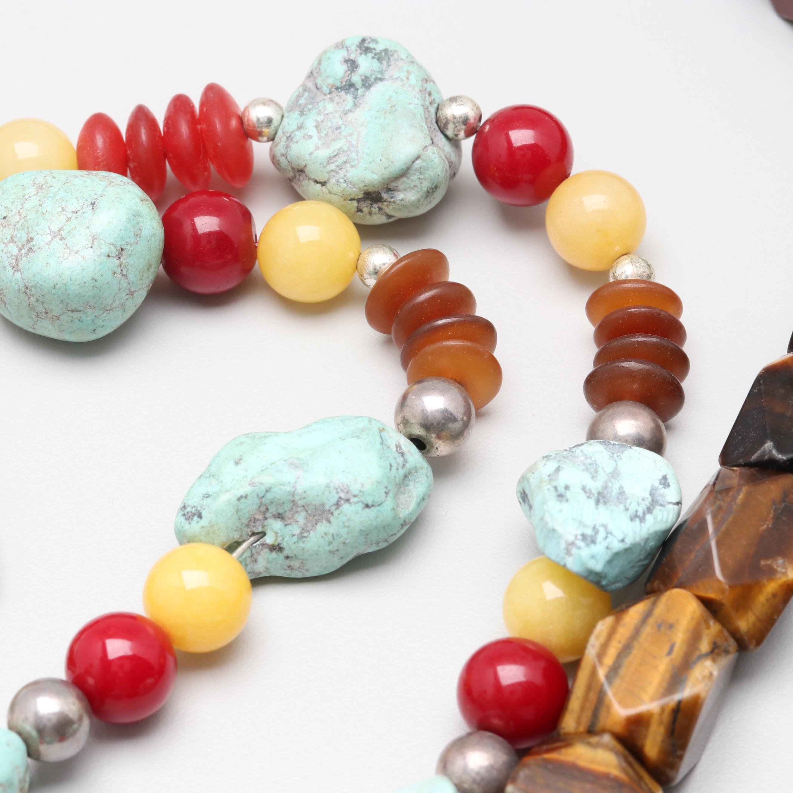 Costume Tiger's Eye, Howlite and ShellNecklace and Brooch Selection